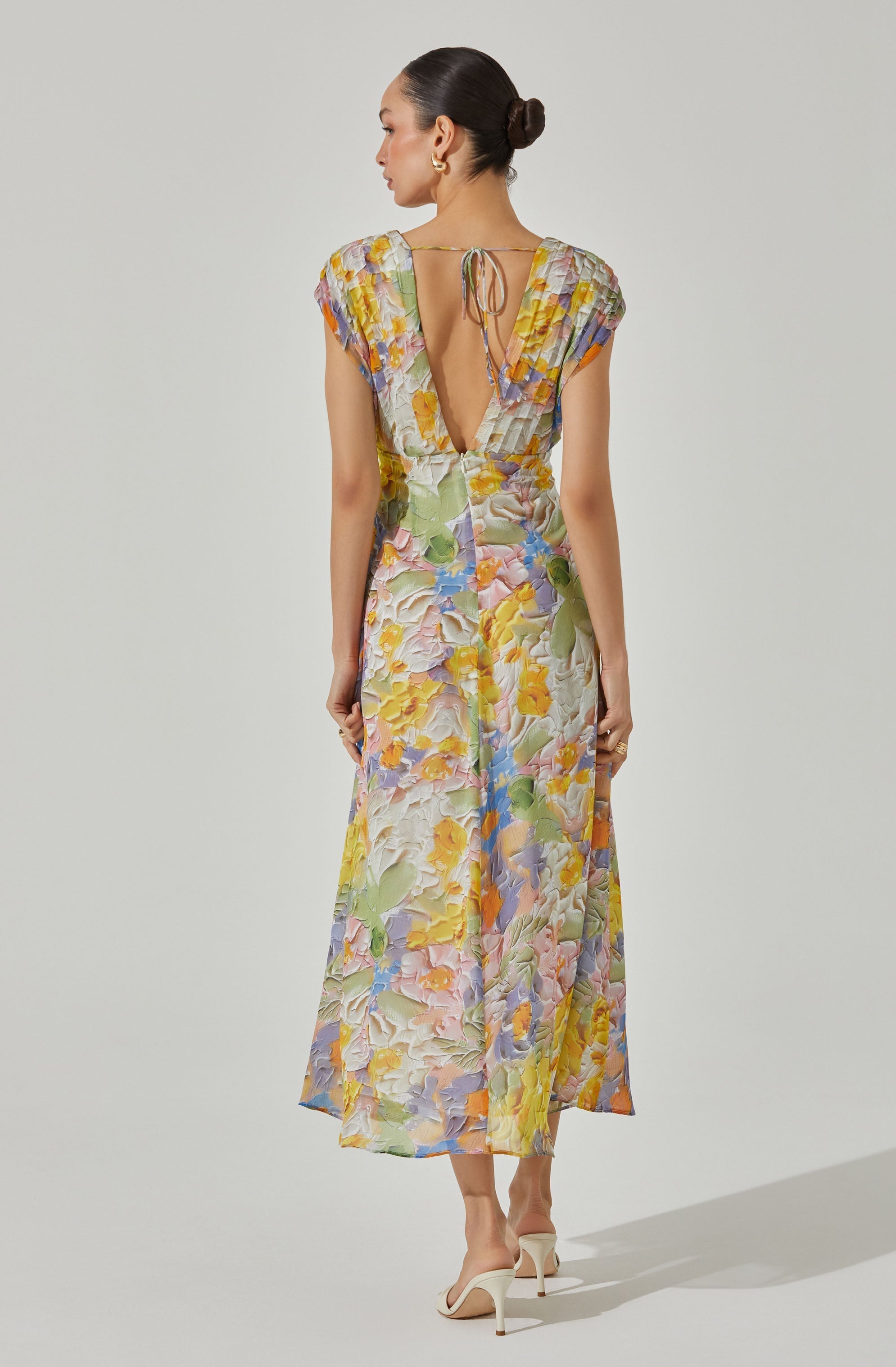 V-Neck Pleated Midi Dress