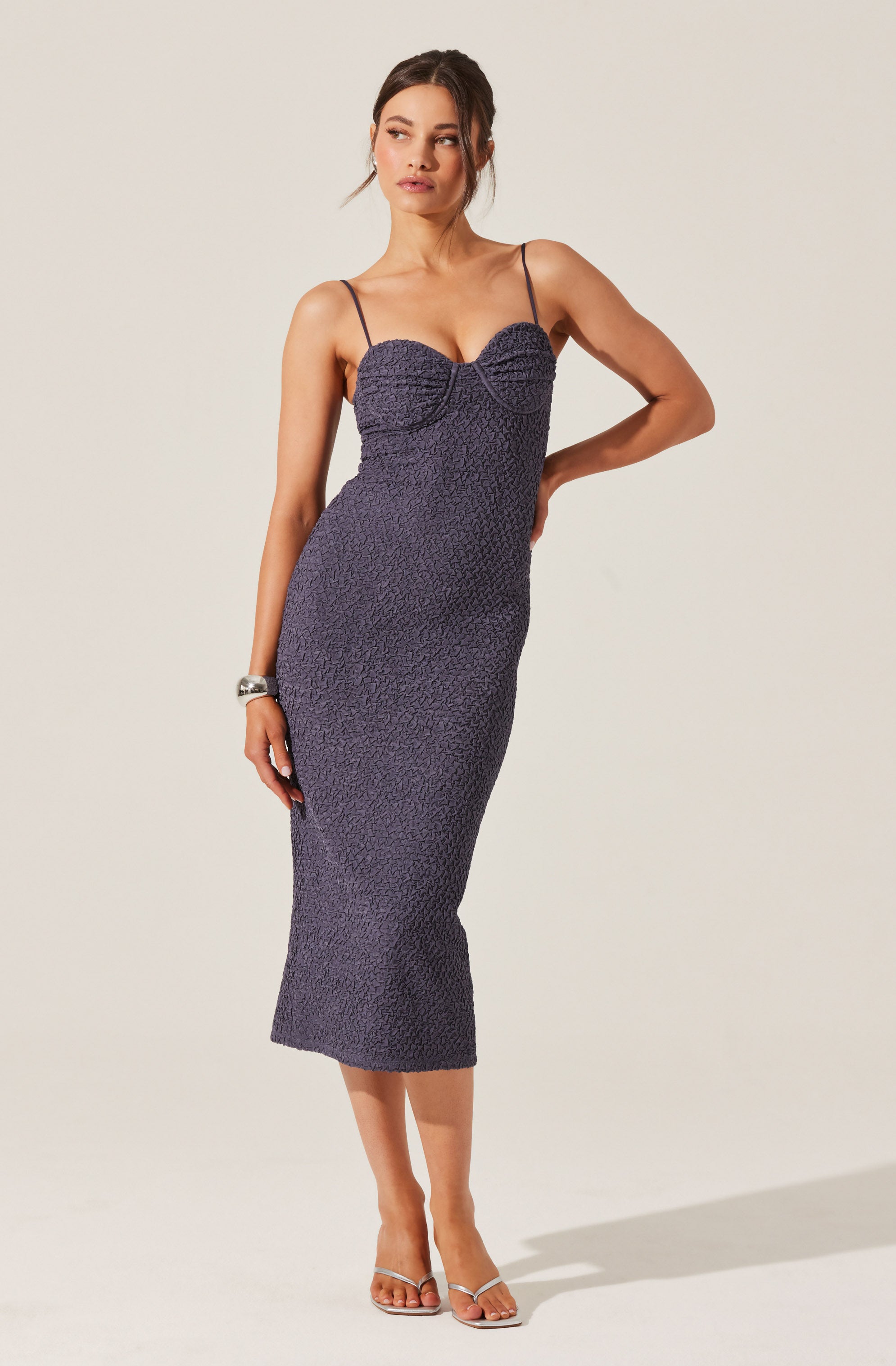 Textured Bustier Midi Dress