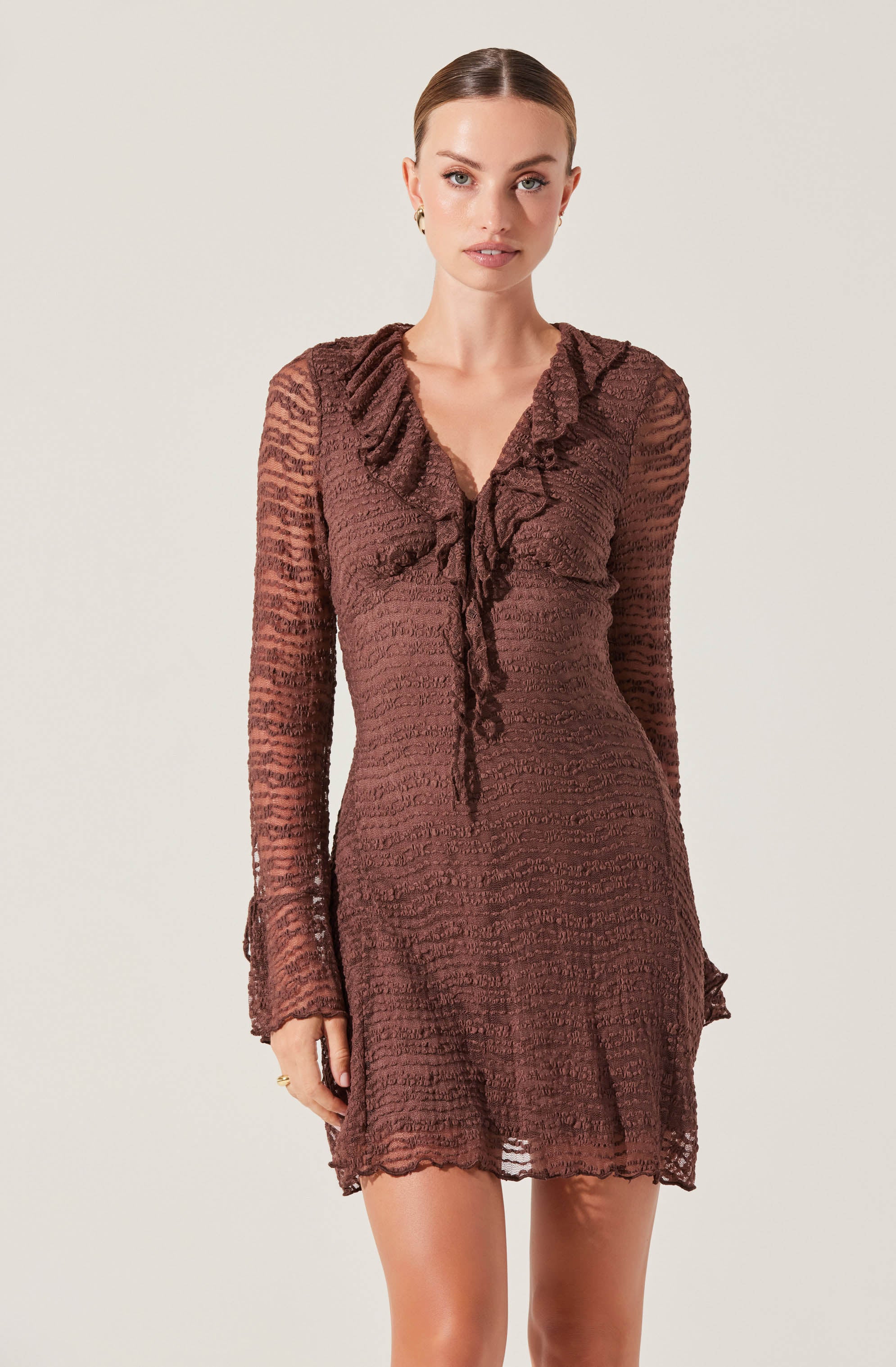 Ruffle V-Neck Lace Mini Dress