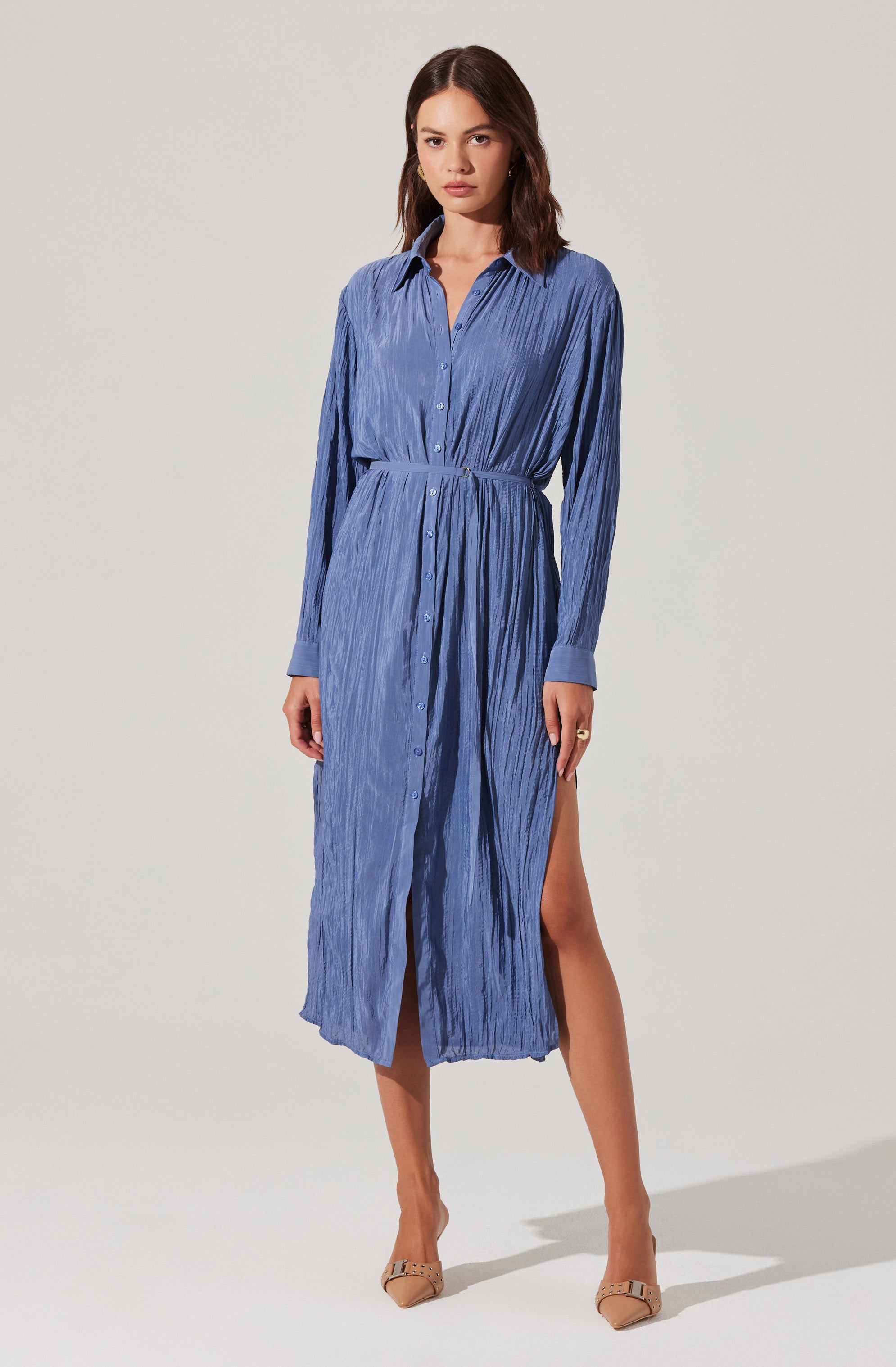 Belted Long Sleeve Shirt Dress