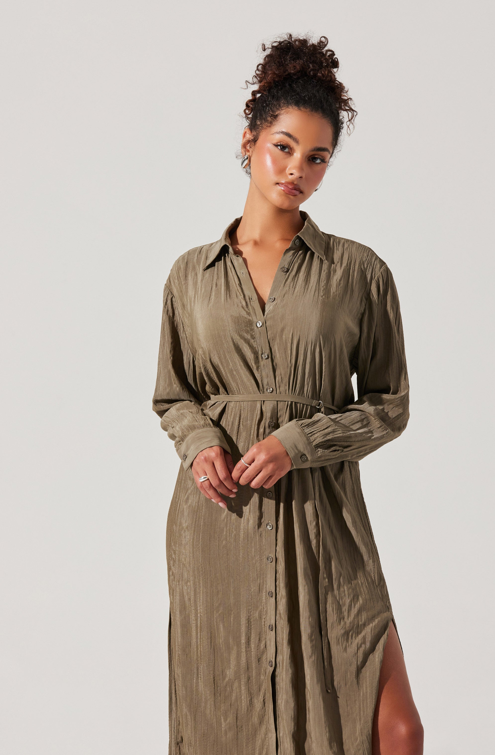 Belted Long Sleeve Shirt Dress