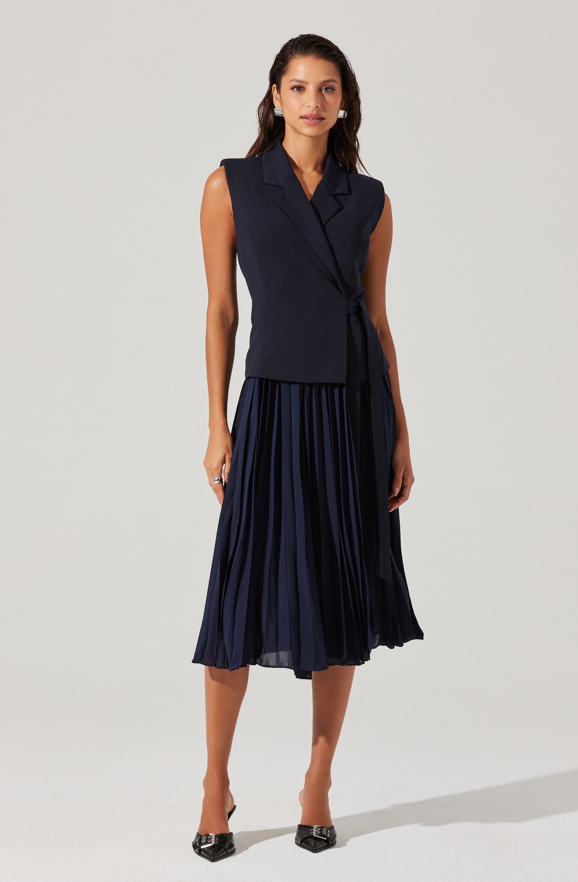 Mixed Media Vest Wrap Dress