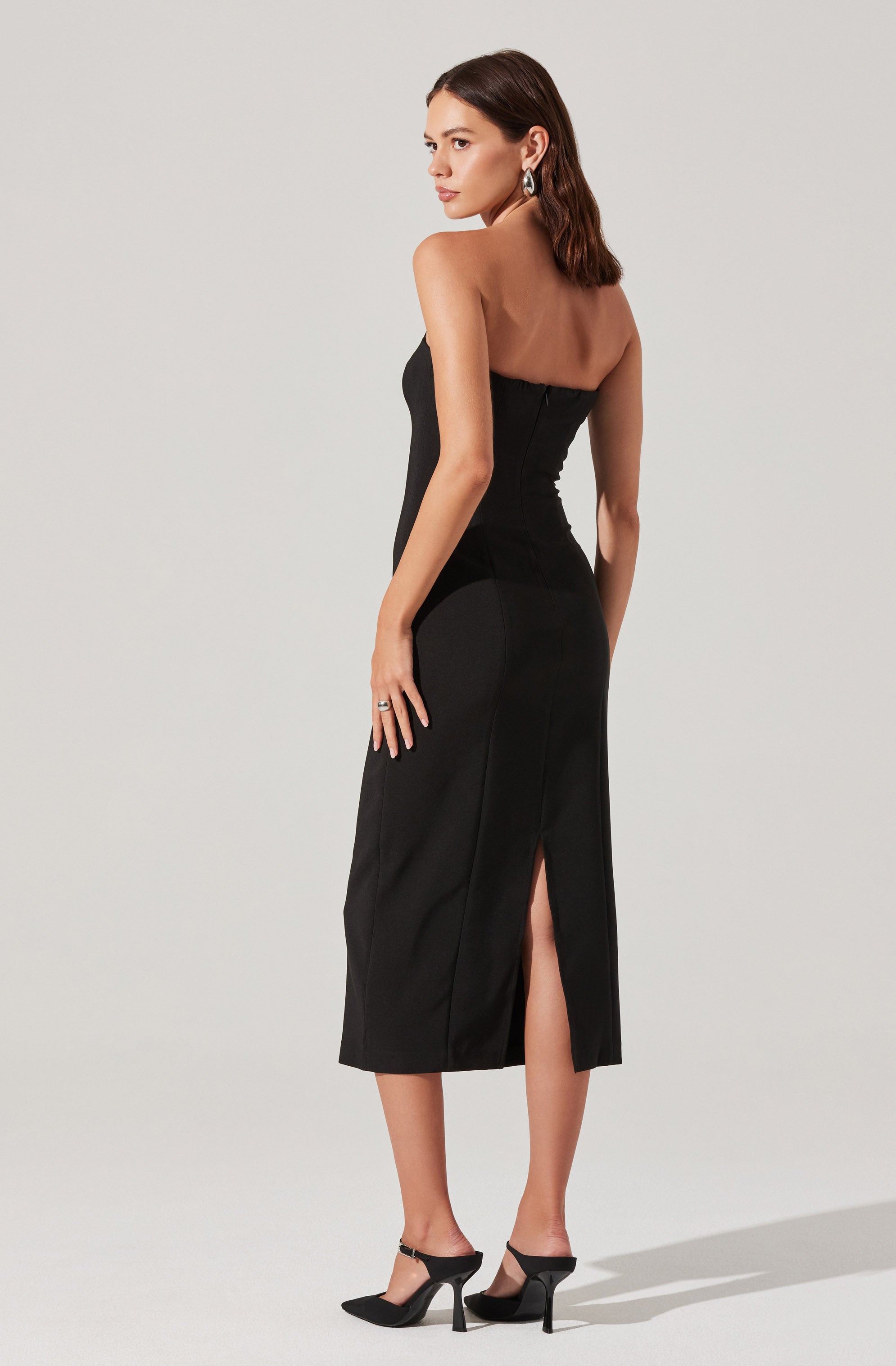 Strapless Double-Breasted Midi Dress