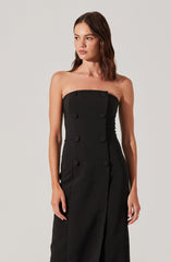 Strapless Double-Breasted Midi Dress