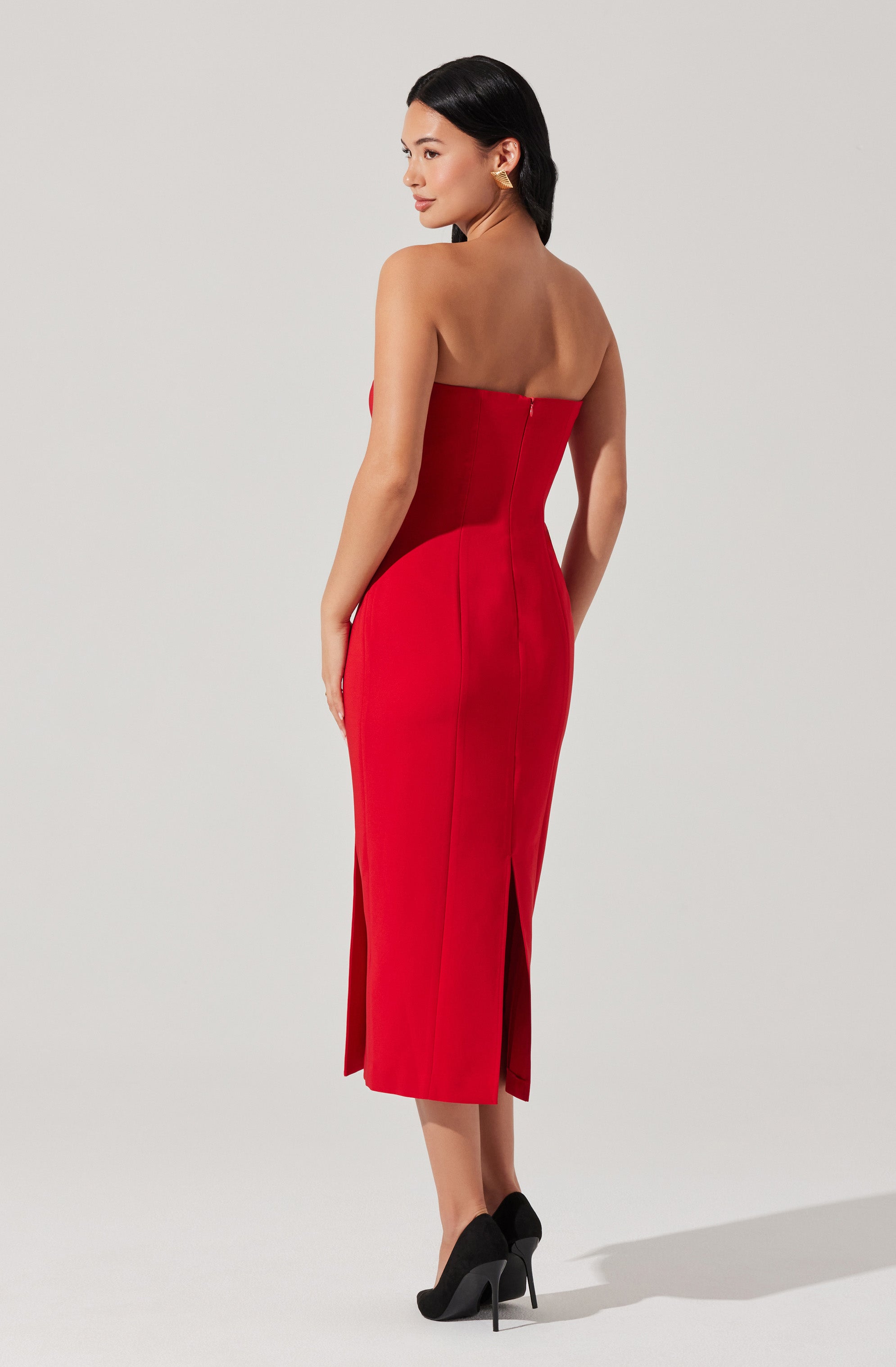 Strapless Double-Breasted Midi Dress