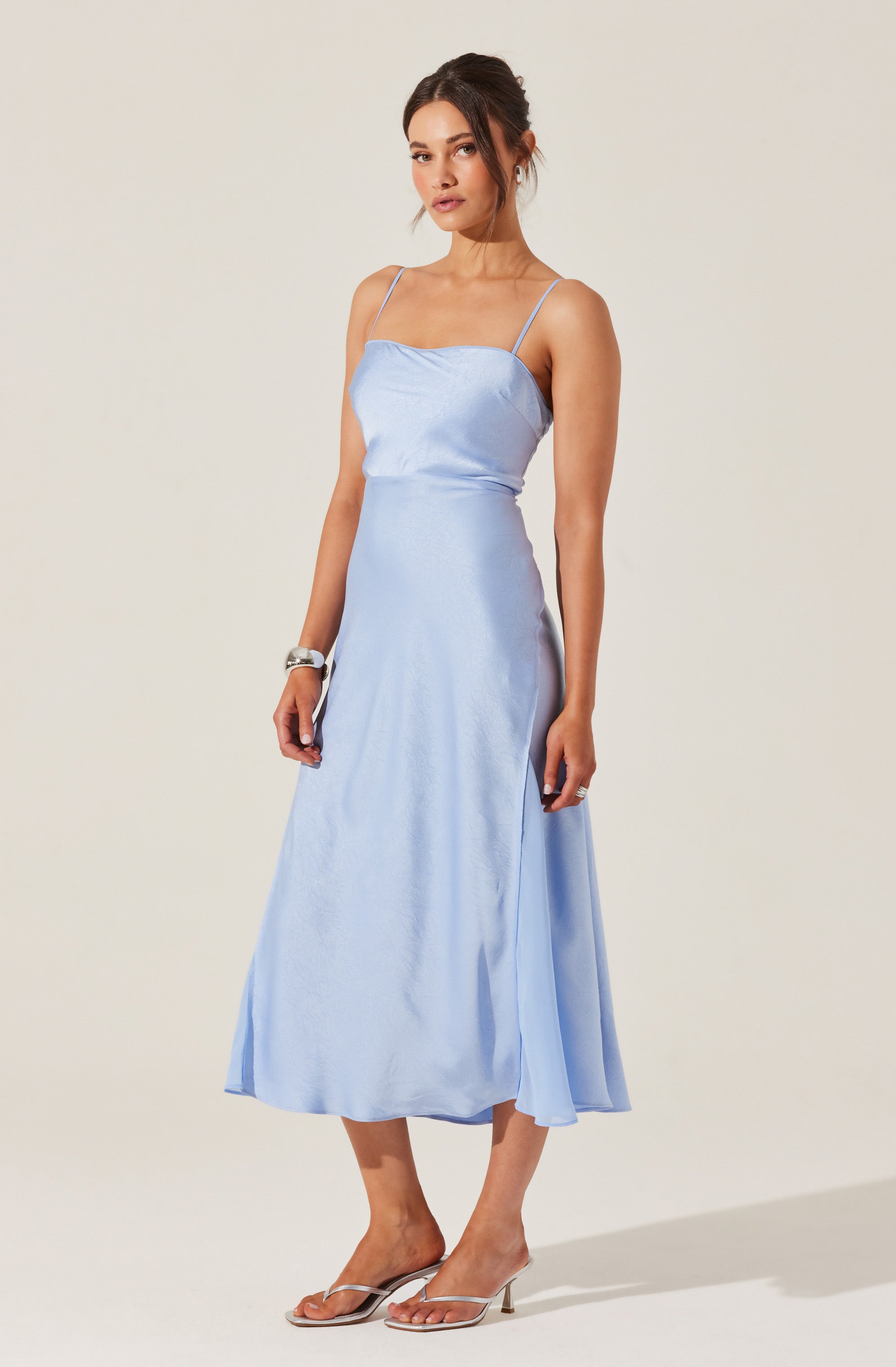 Satin Straight Neck Midi Dress