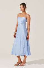 Satin Straight Neck Midi Dress