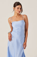 Satin Straight Neck Midi Dress