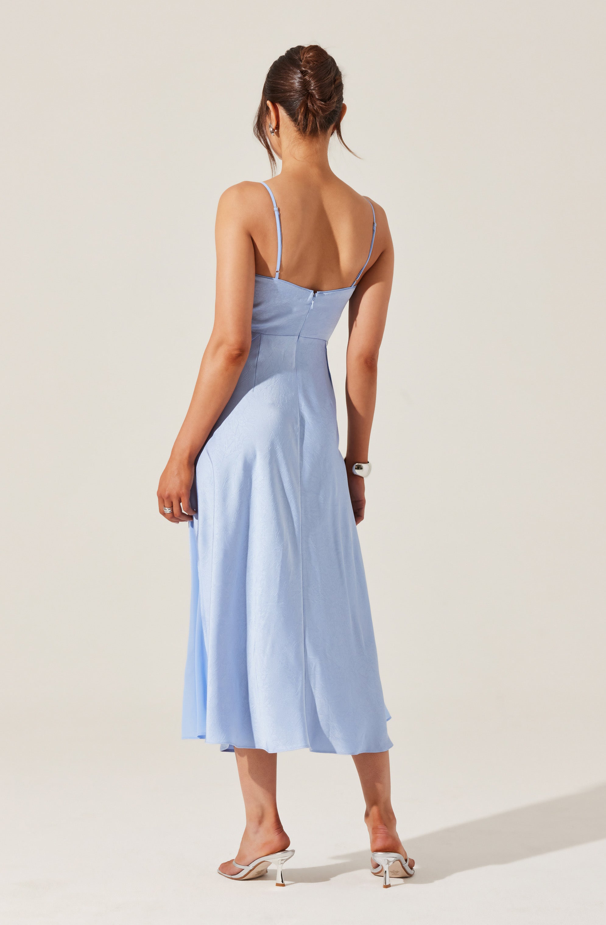 Satin Straight Neck Midi Dress