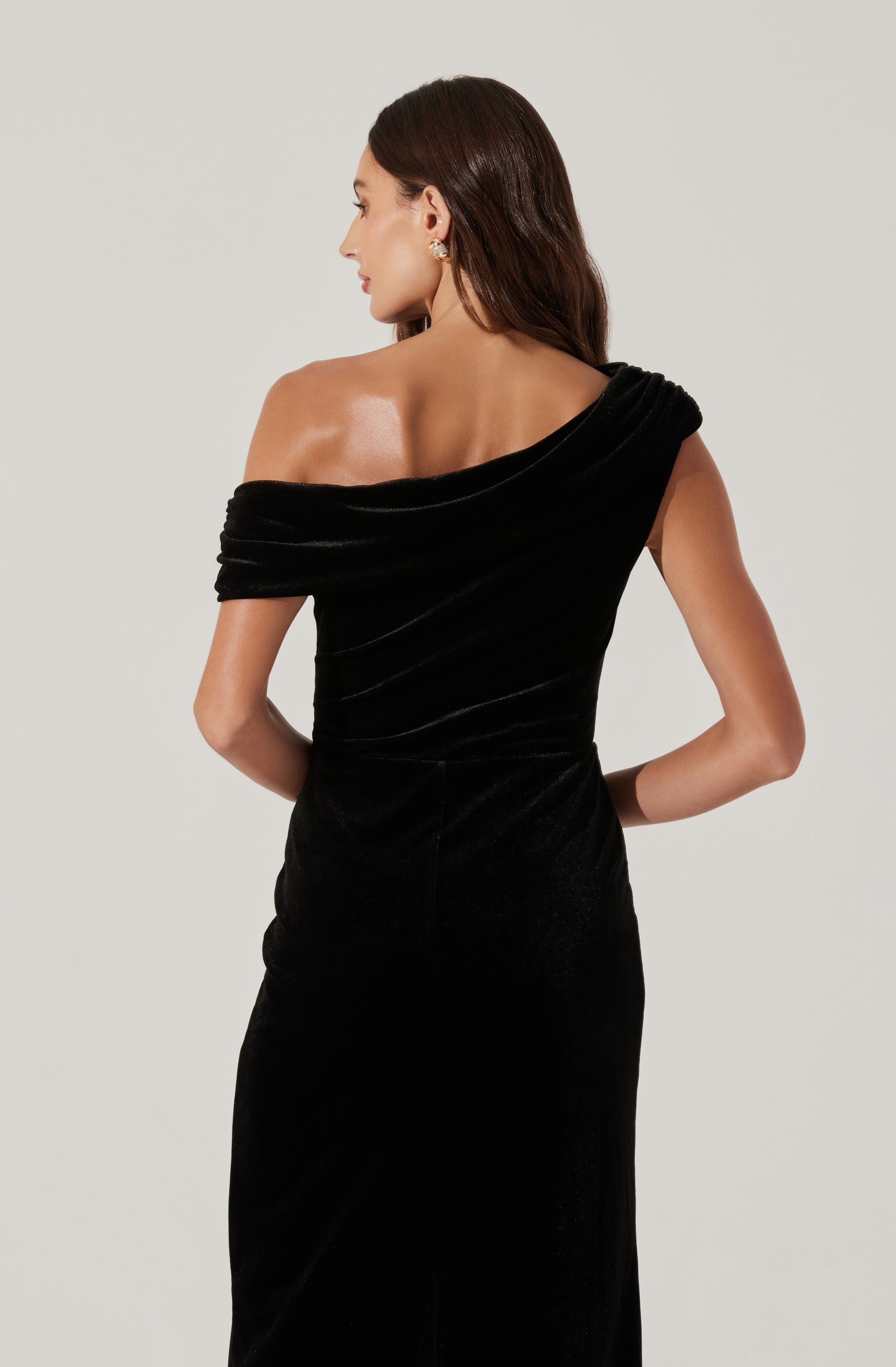 Velvet Off Shoulder Midi Dress