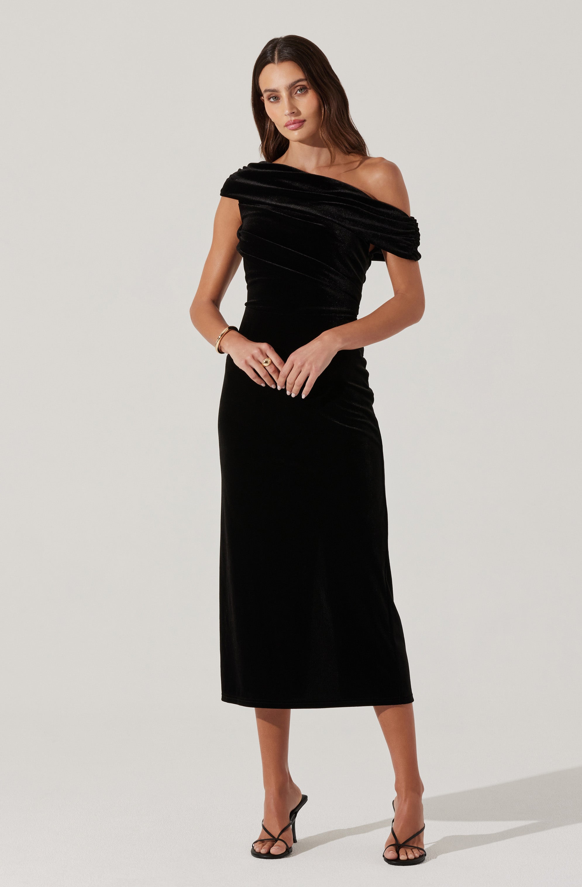 Velvet Off Shoulder Midi Dress