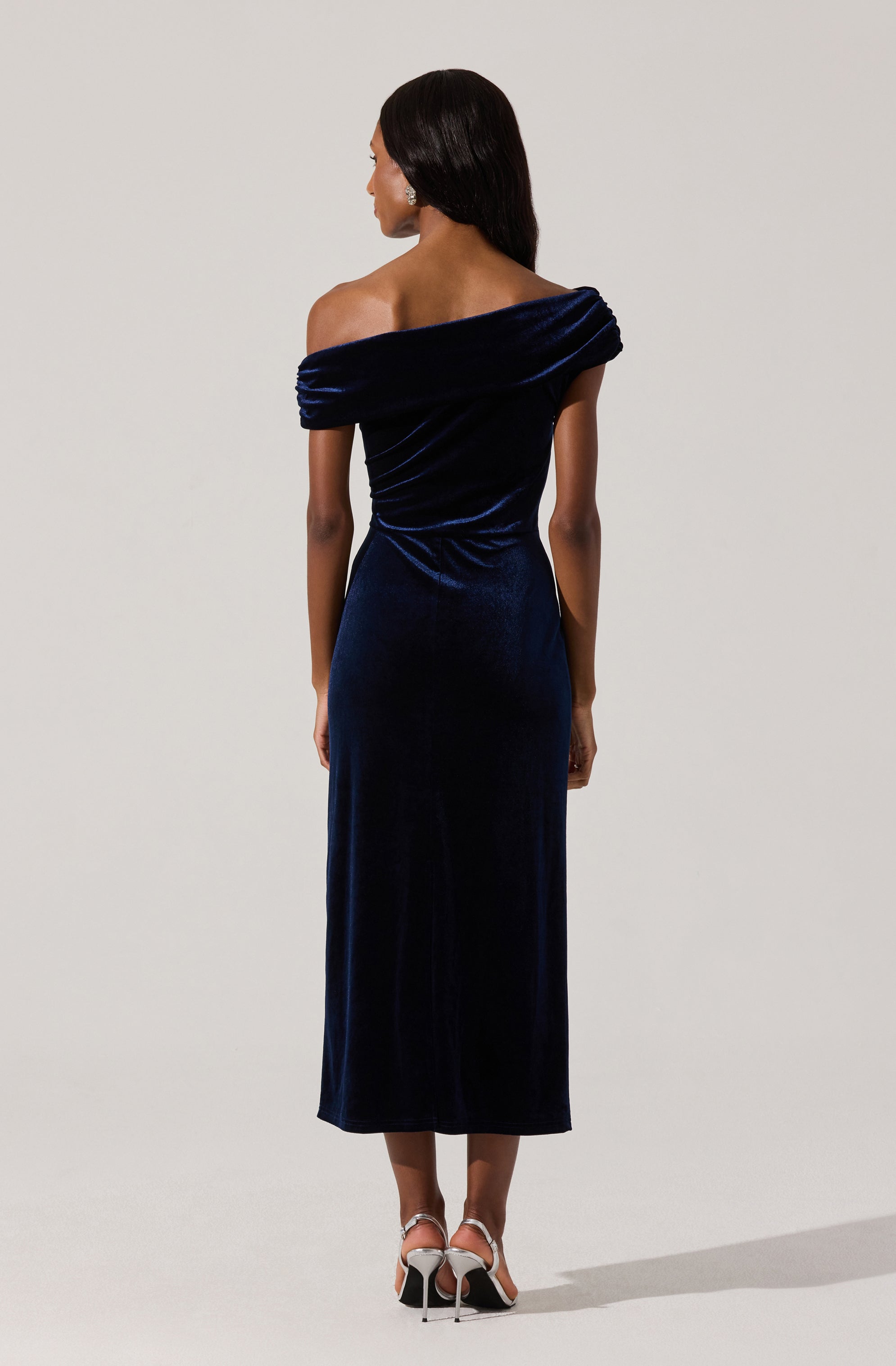 Velvet Off Shoulder Midi Dress