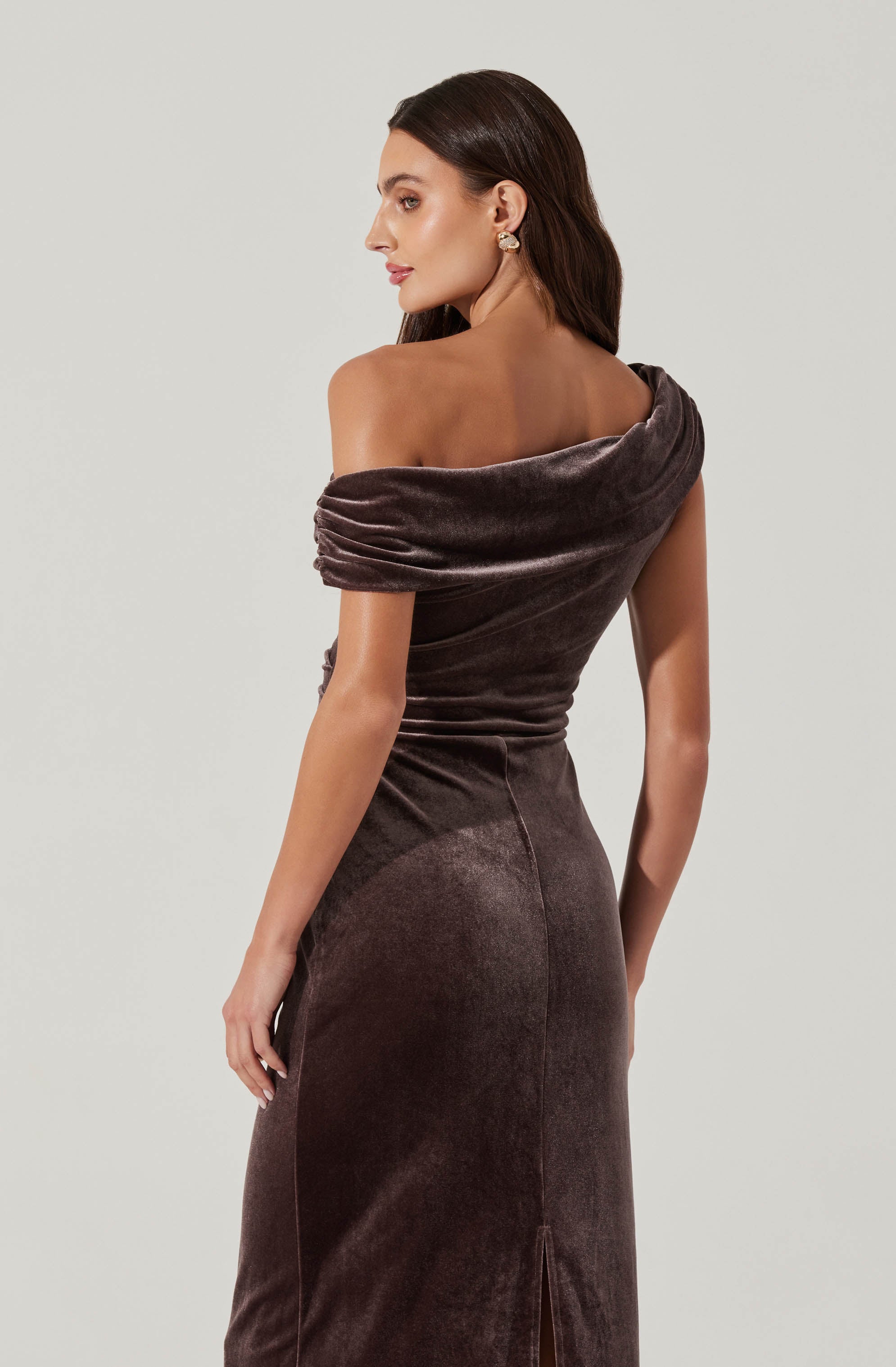 Velvet Off Shoulder Midi Dress