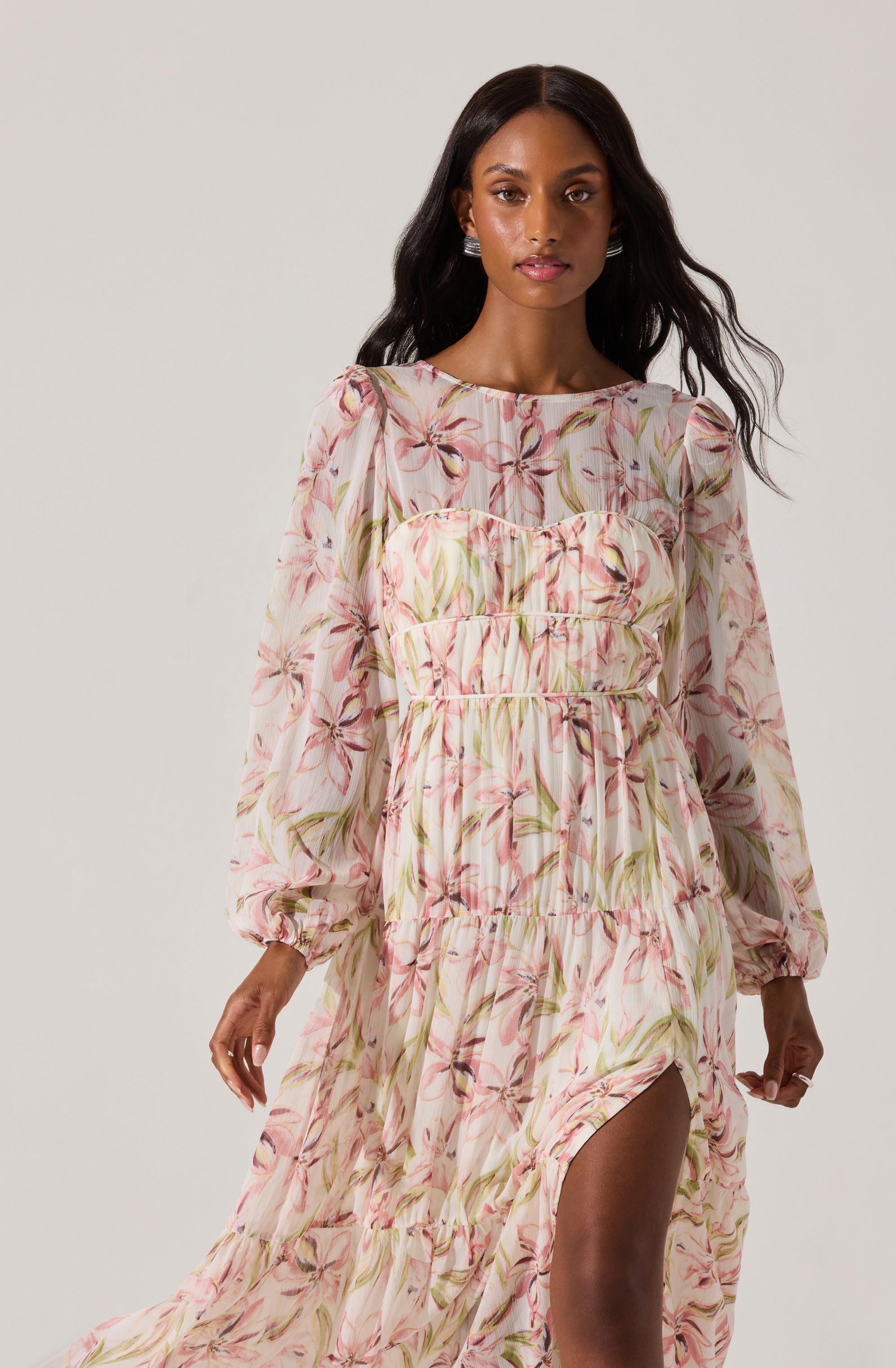 Pleated Chiffon Midi Dress