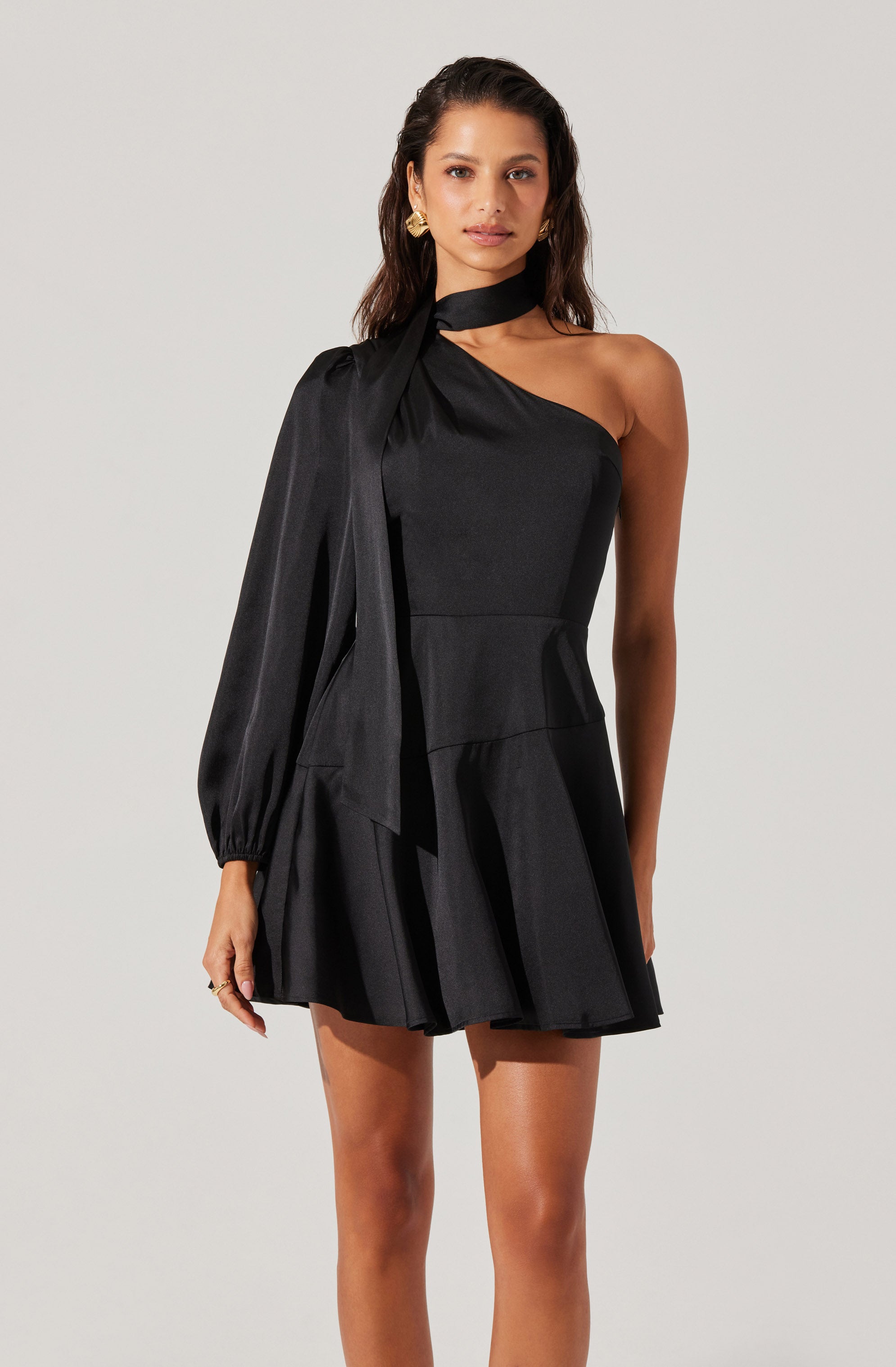 Satin Scarf Mini Skater Dress