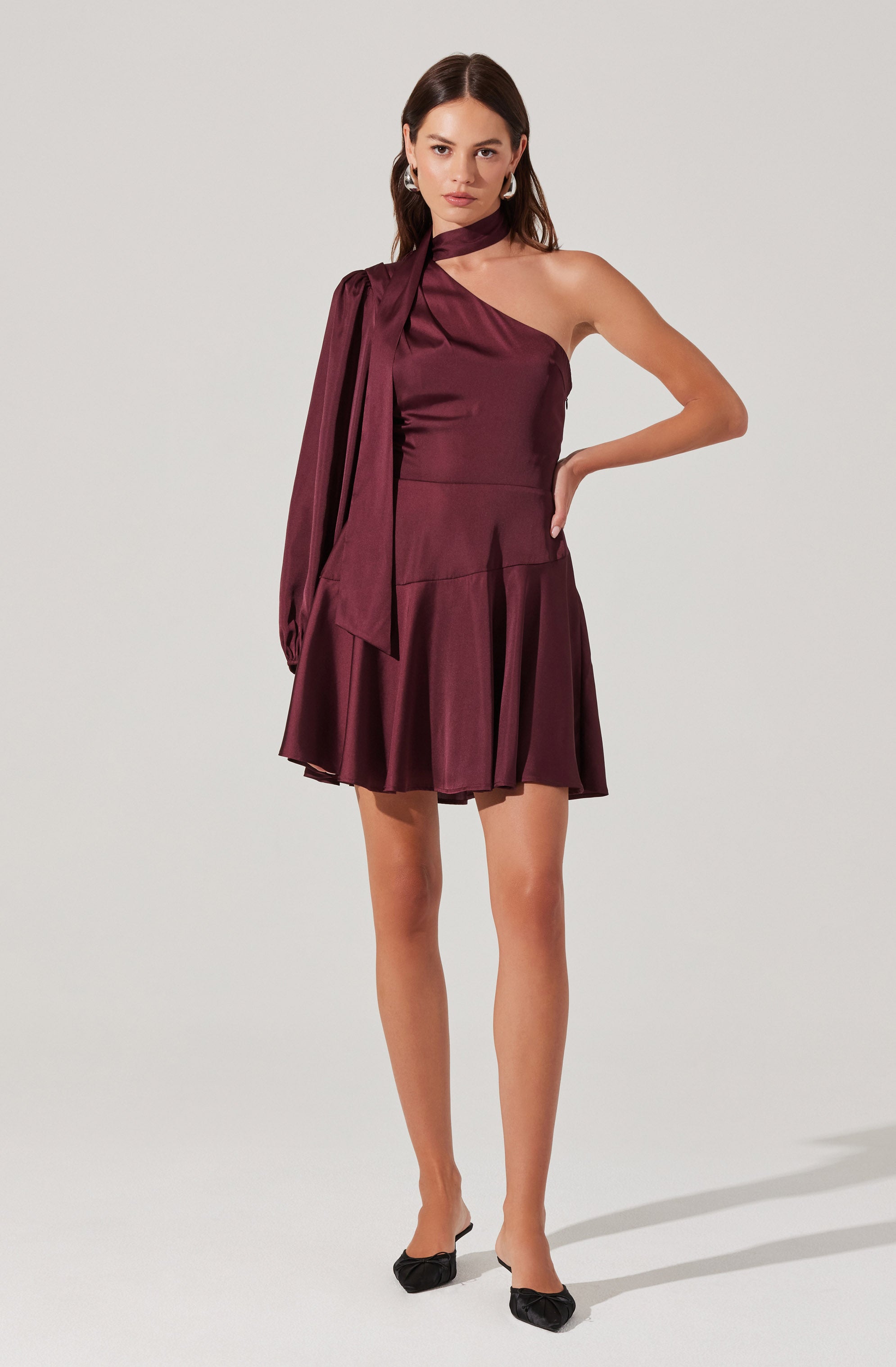 Satin Scarf Mini Skater Dress
