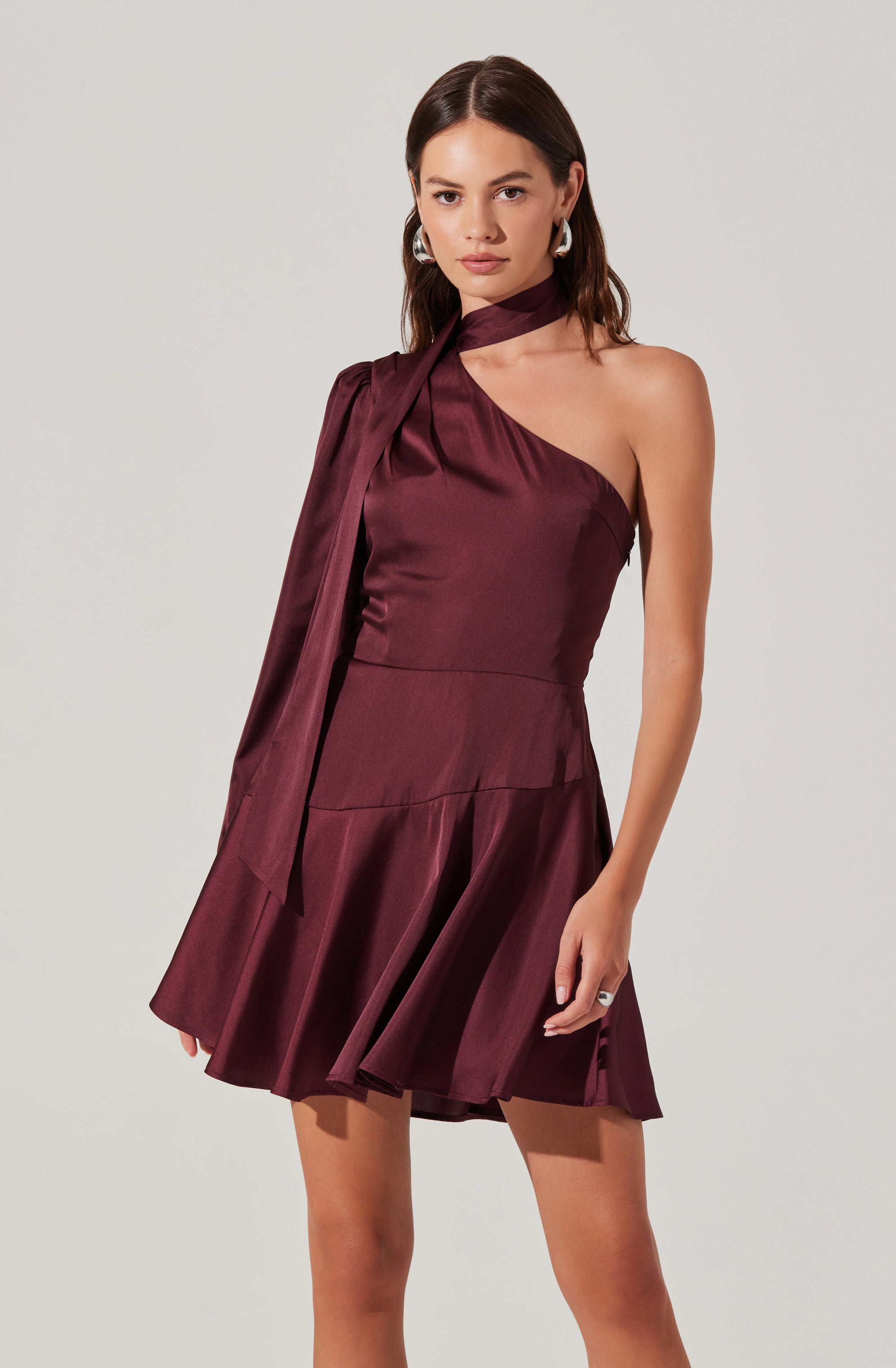 Satin Scarf Mini Skater Dress