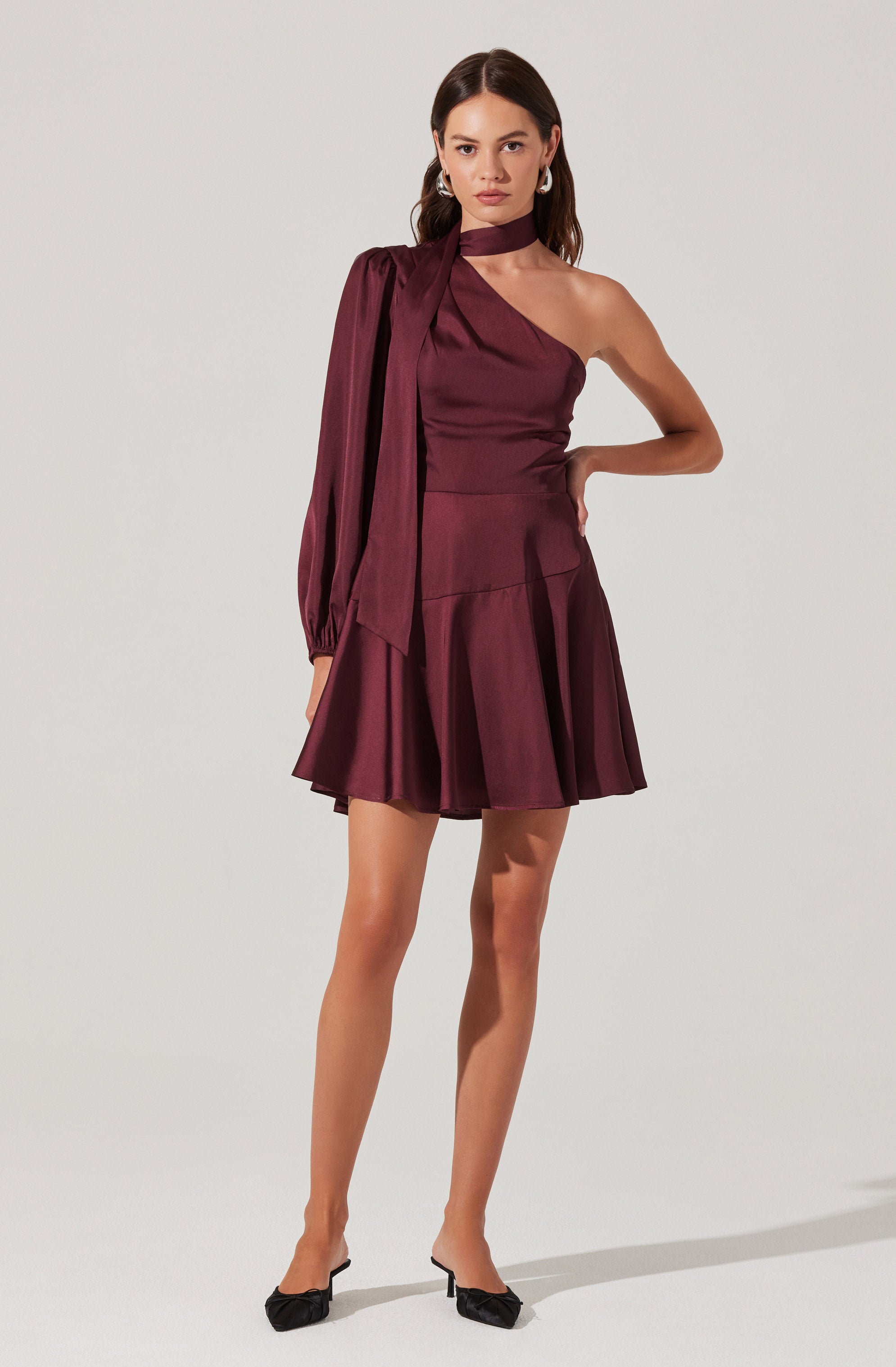 Satin Scarf Mini Skater Dress