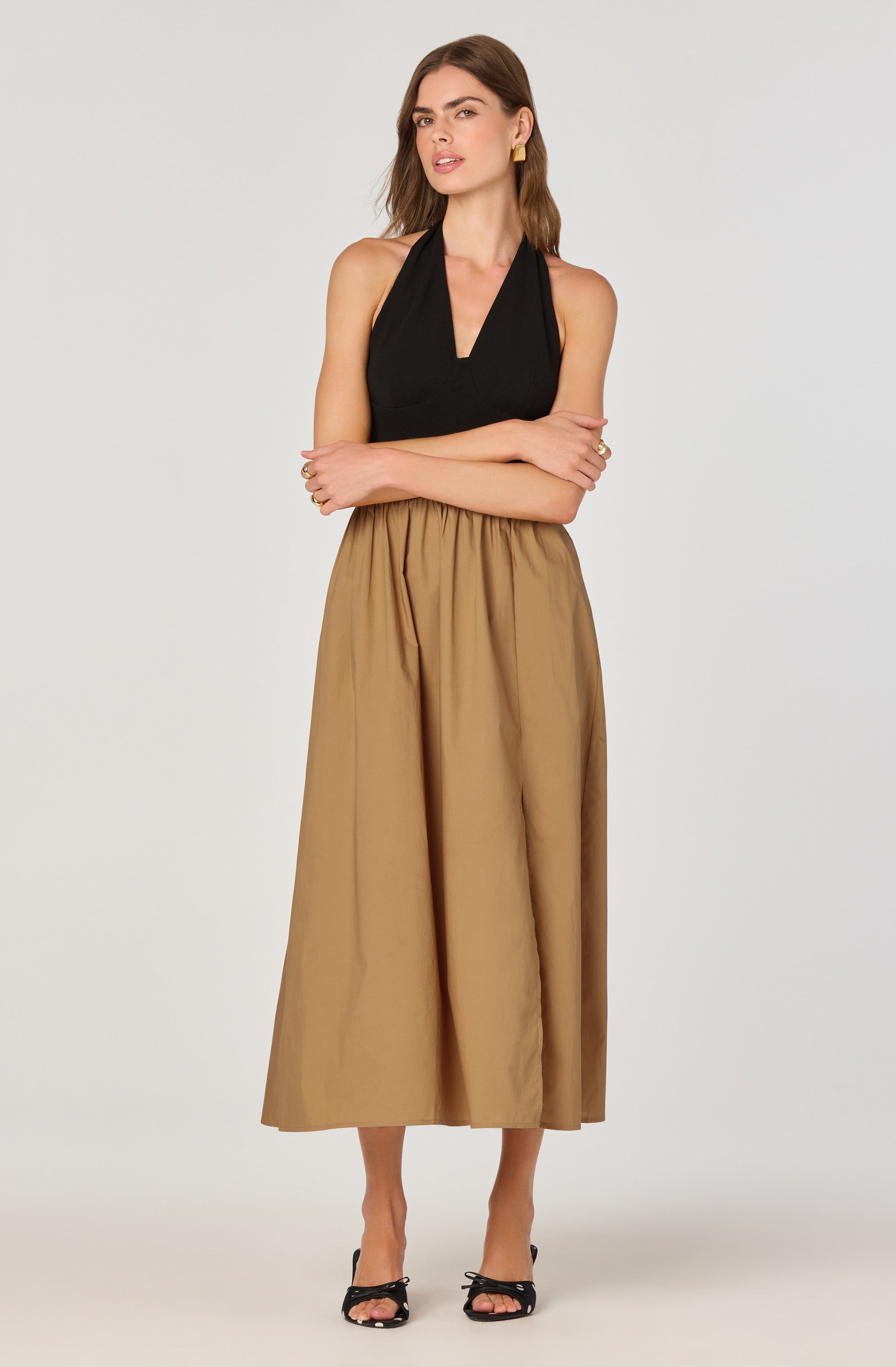 Mixed Media Halter Midi Dress