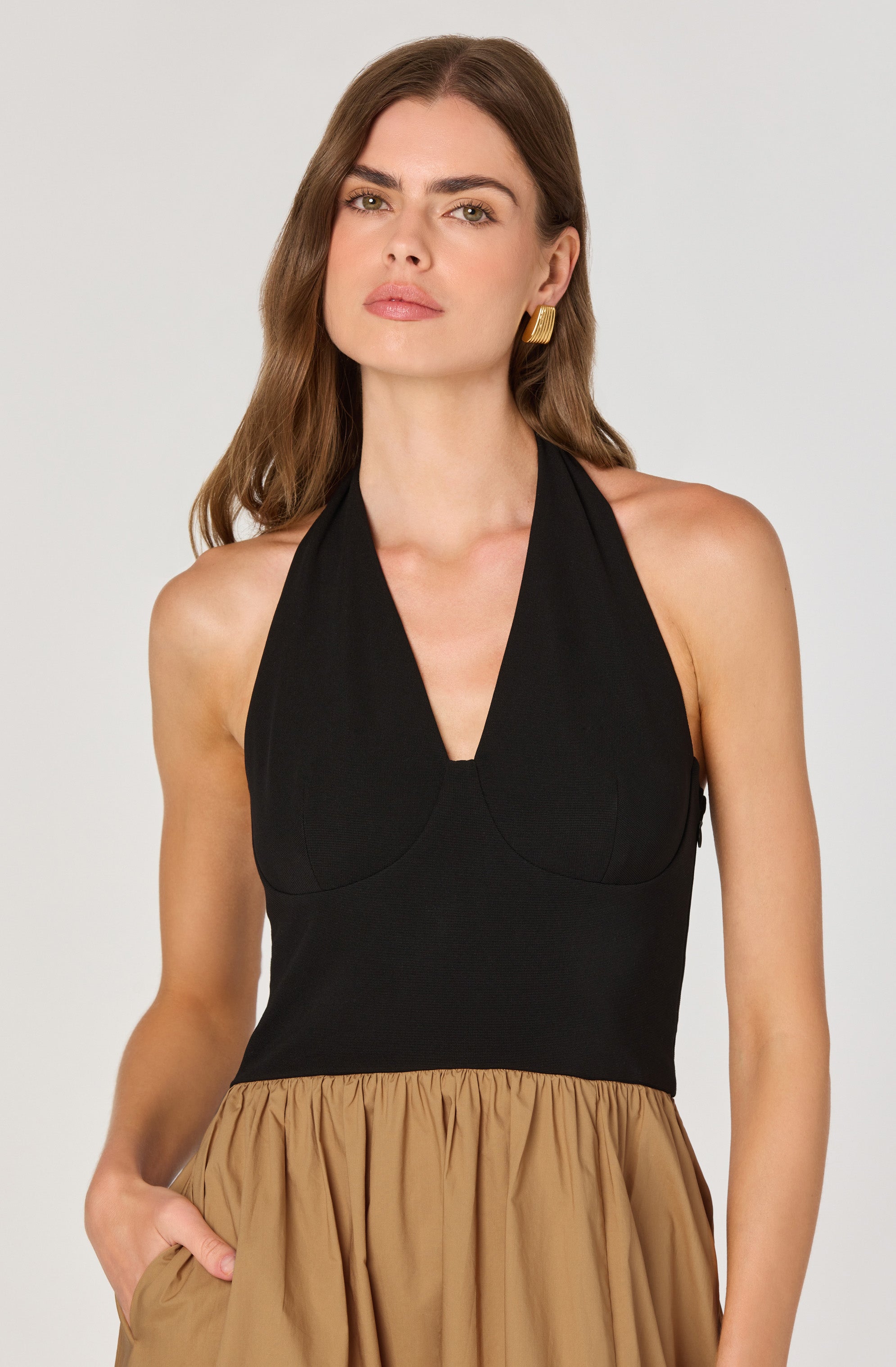 Mixed Media Halter Midi Dress