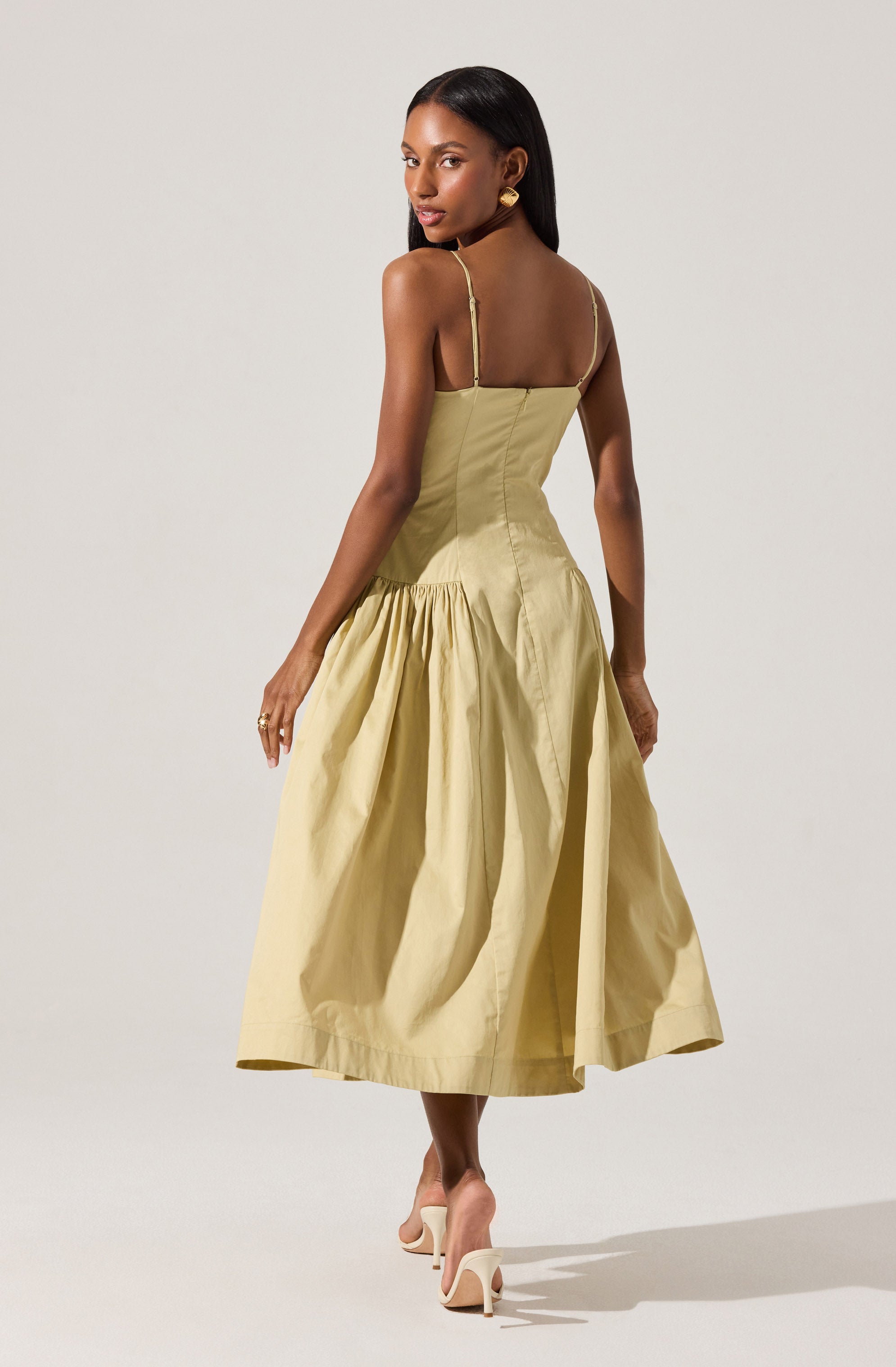 High Square Neck Midi Dress