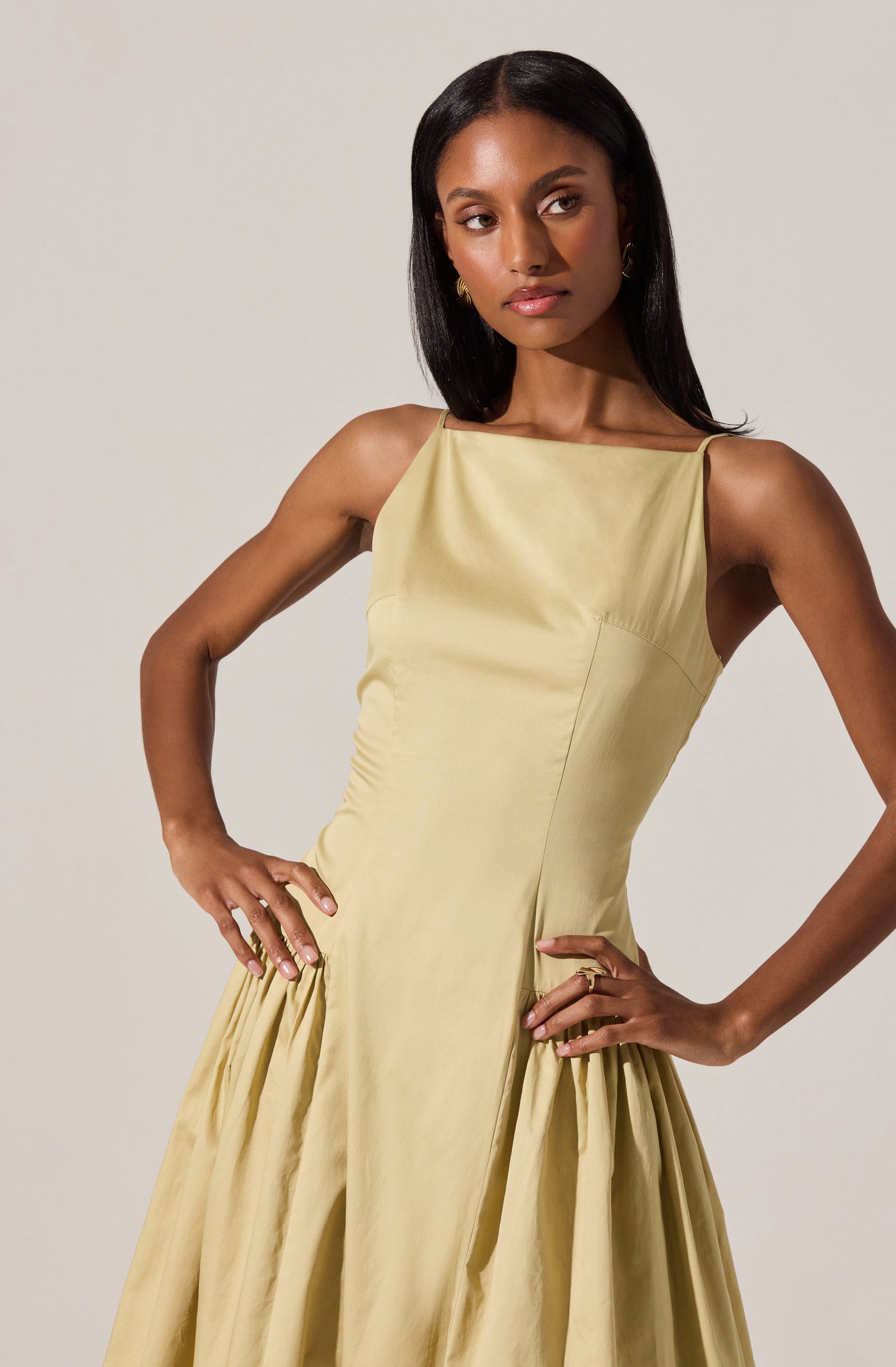 High Square Neck Midi Dress