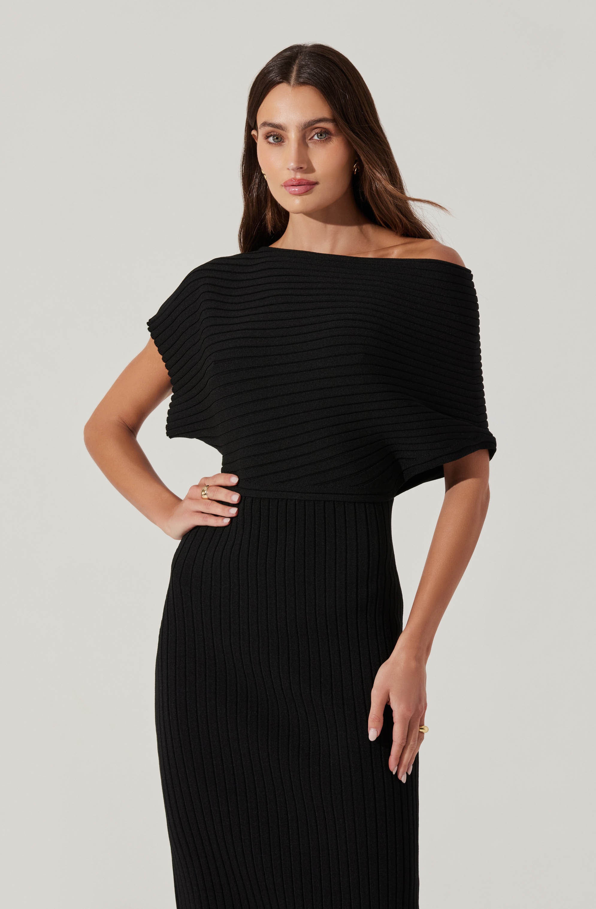 Off Shoulder Ribbed Sweater Dress