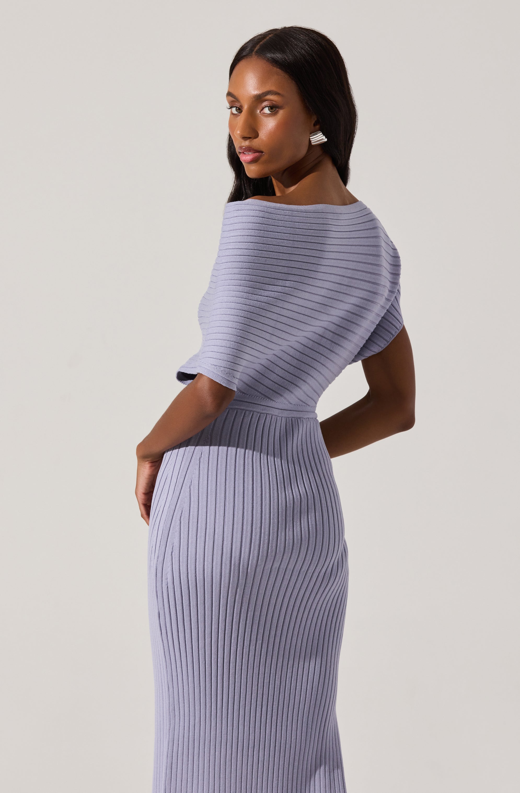 Off Shoulder Ribbed Sweater Dress