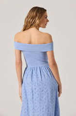 Off Shoulder Eyelet Midi Dress