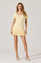 Pleated Button Mini Dress