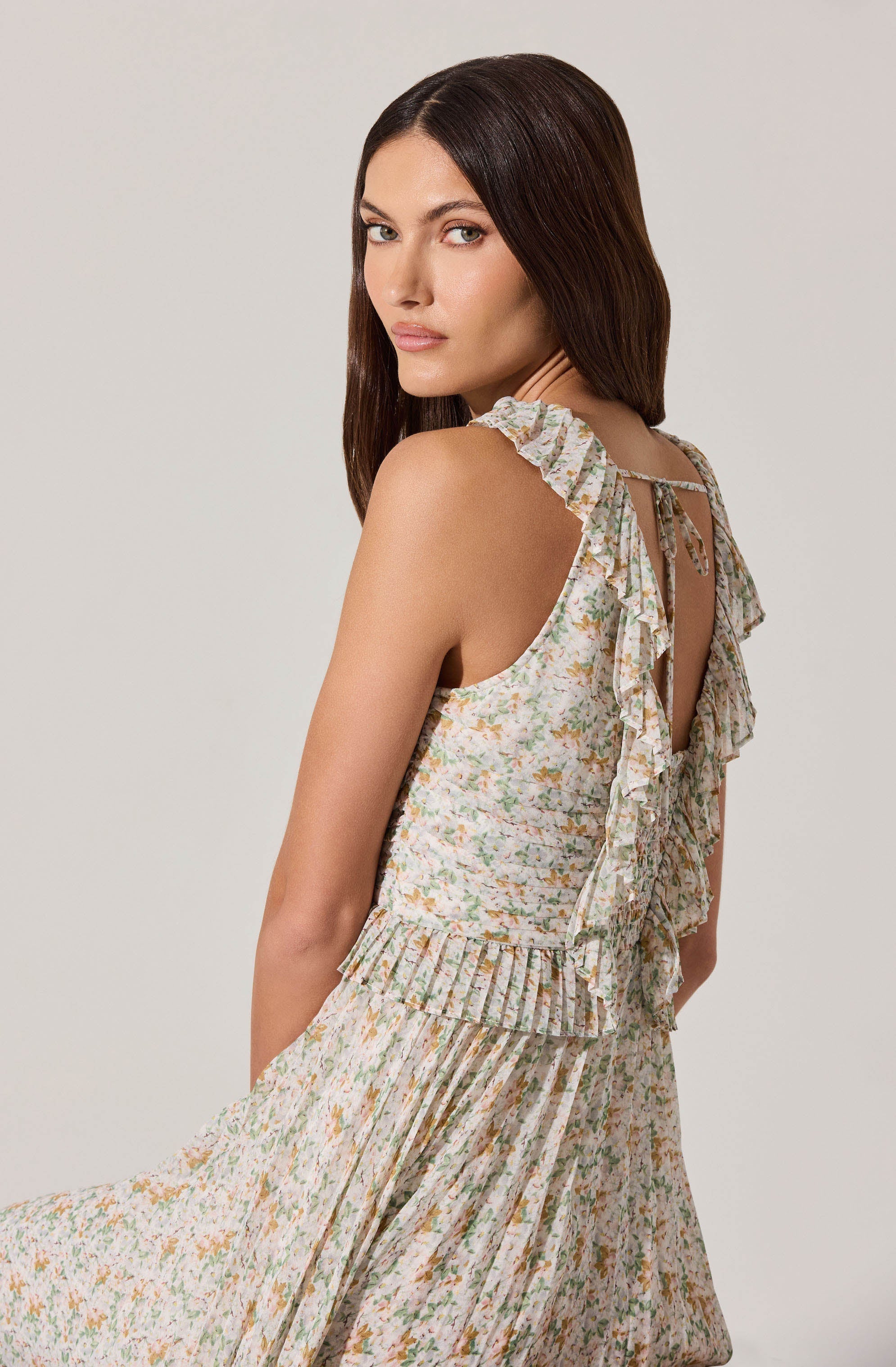 Floral Ruffle Pleated Midi Dress