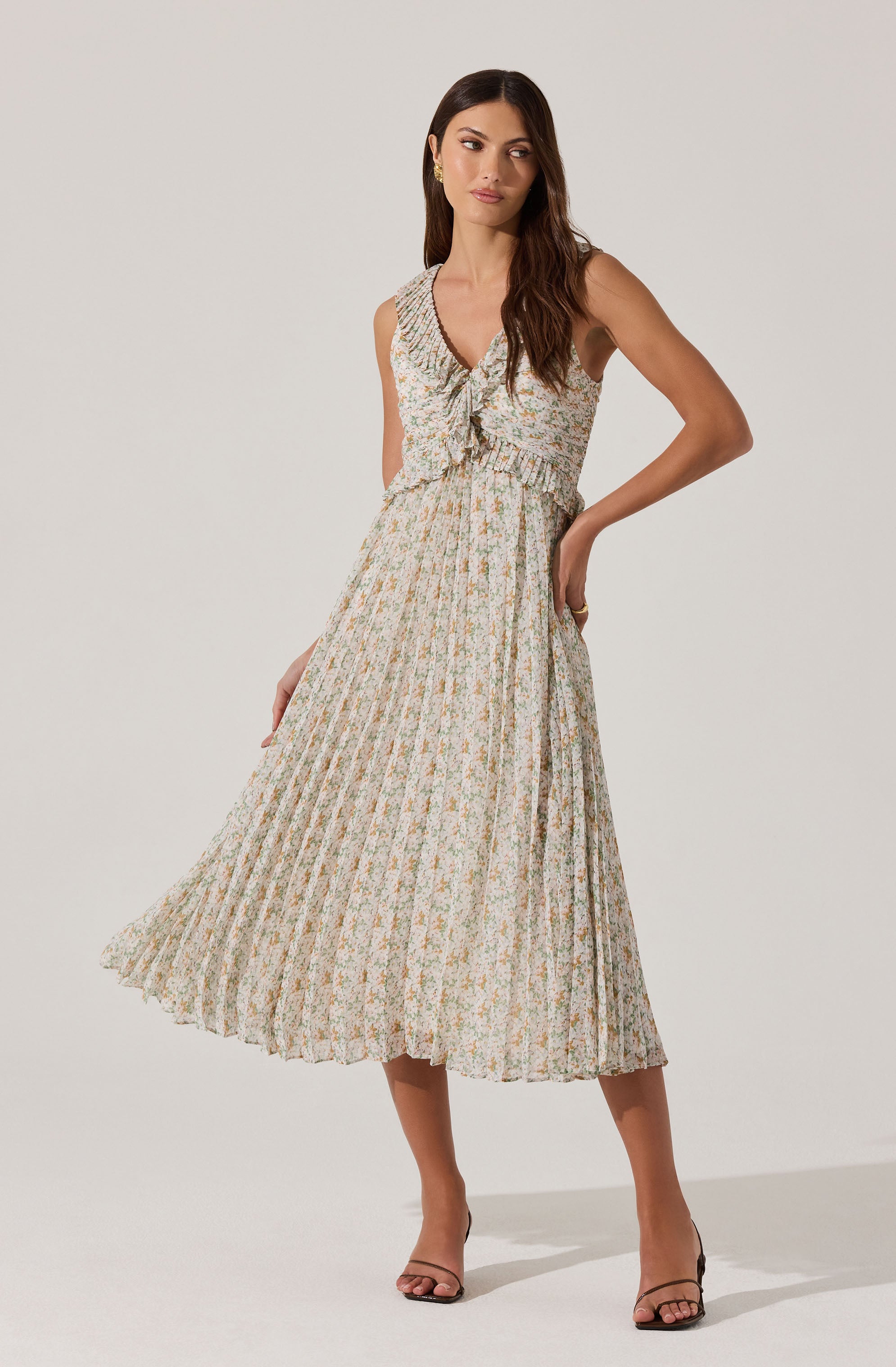 Floral Ruffle Pleated Midi Dress