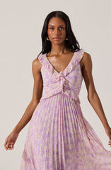 Floral Ruffle Pleated Midi Dress