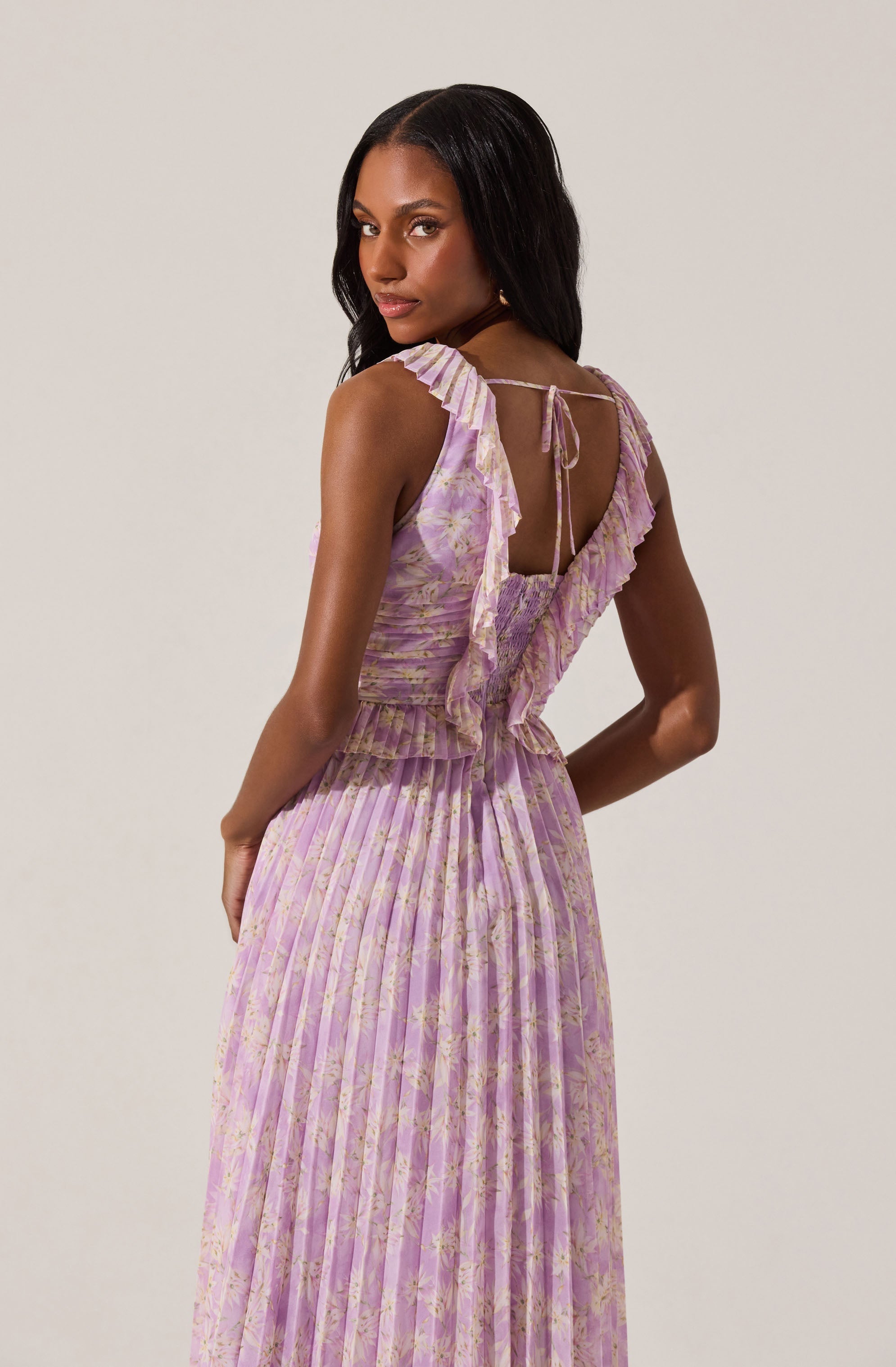 Floral Ruffle Pleated Midi Dress