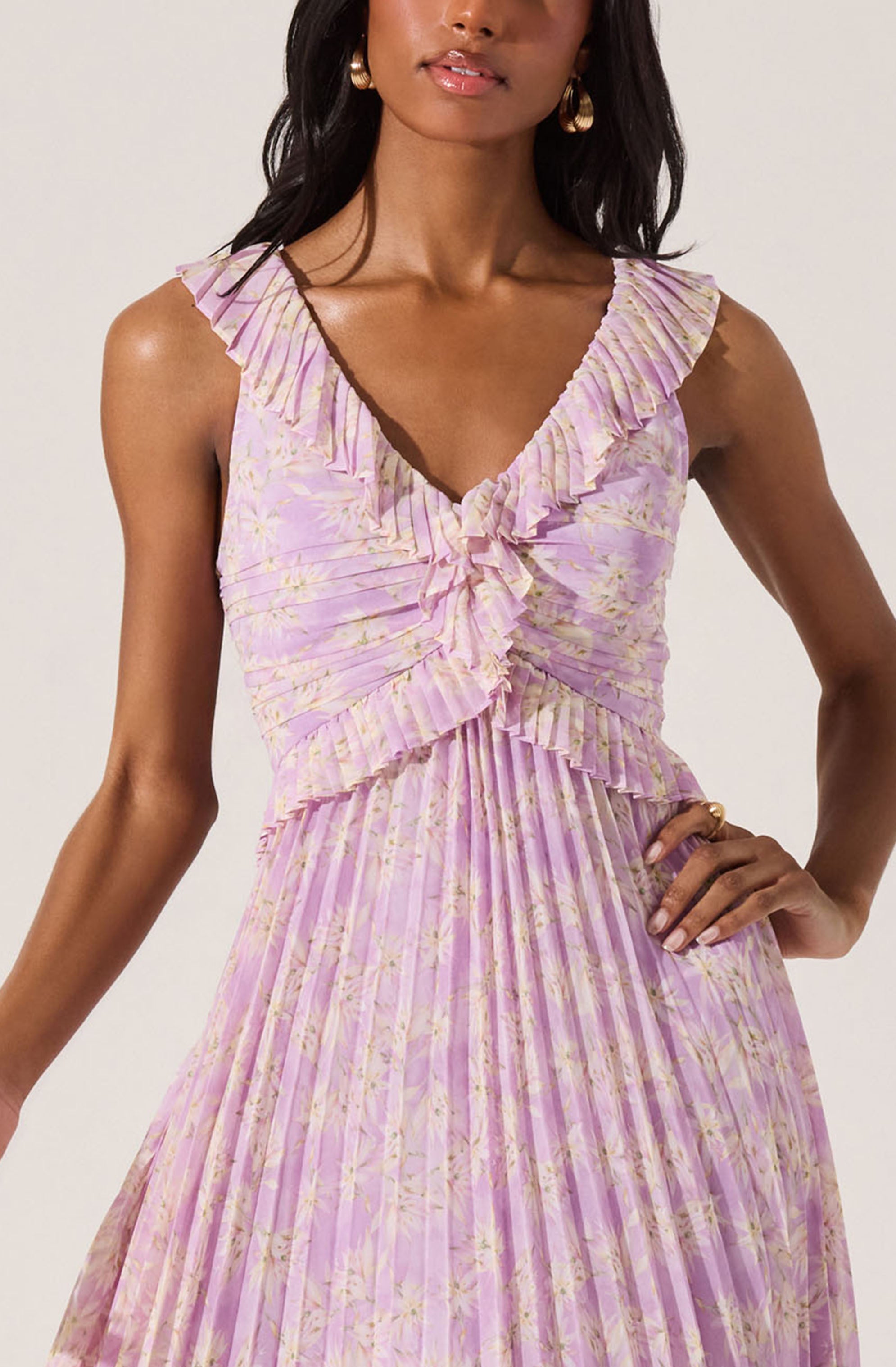 Floral Ruffle Pleated Midi Dress