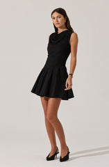 Cowl Neck Mixed Media Mini Dress