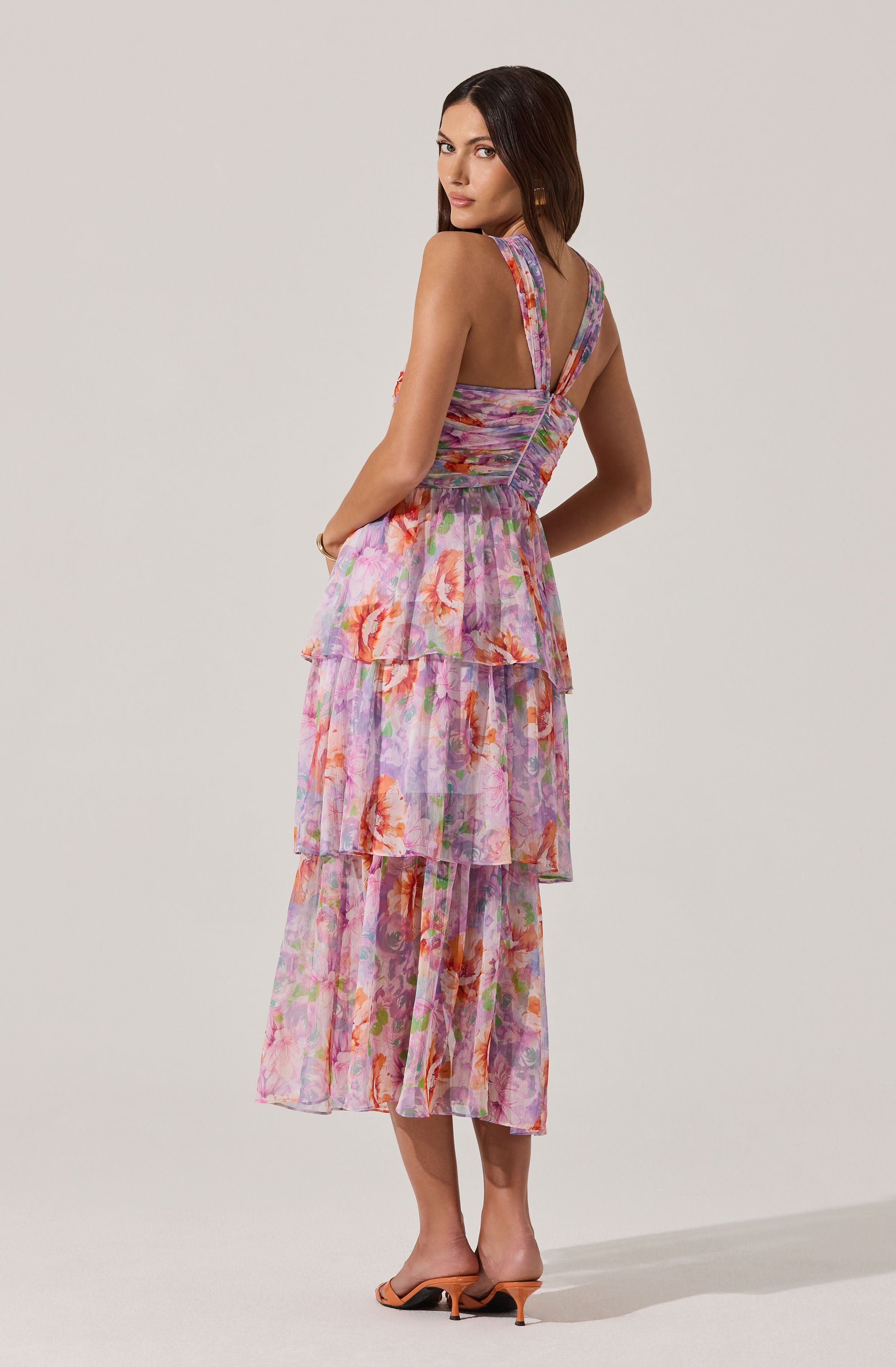 Tiered Floral Cutout Midi Dress