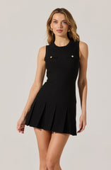 Sleeveless Pleated Skirt Mini Dress