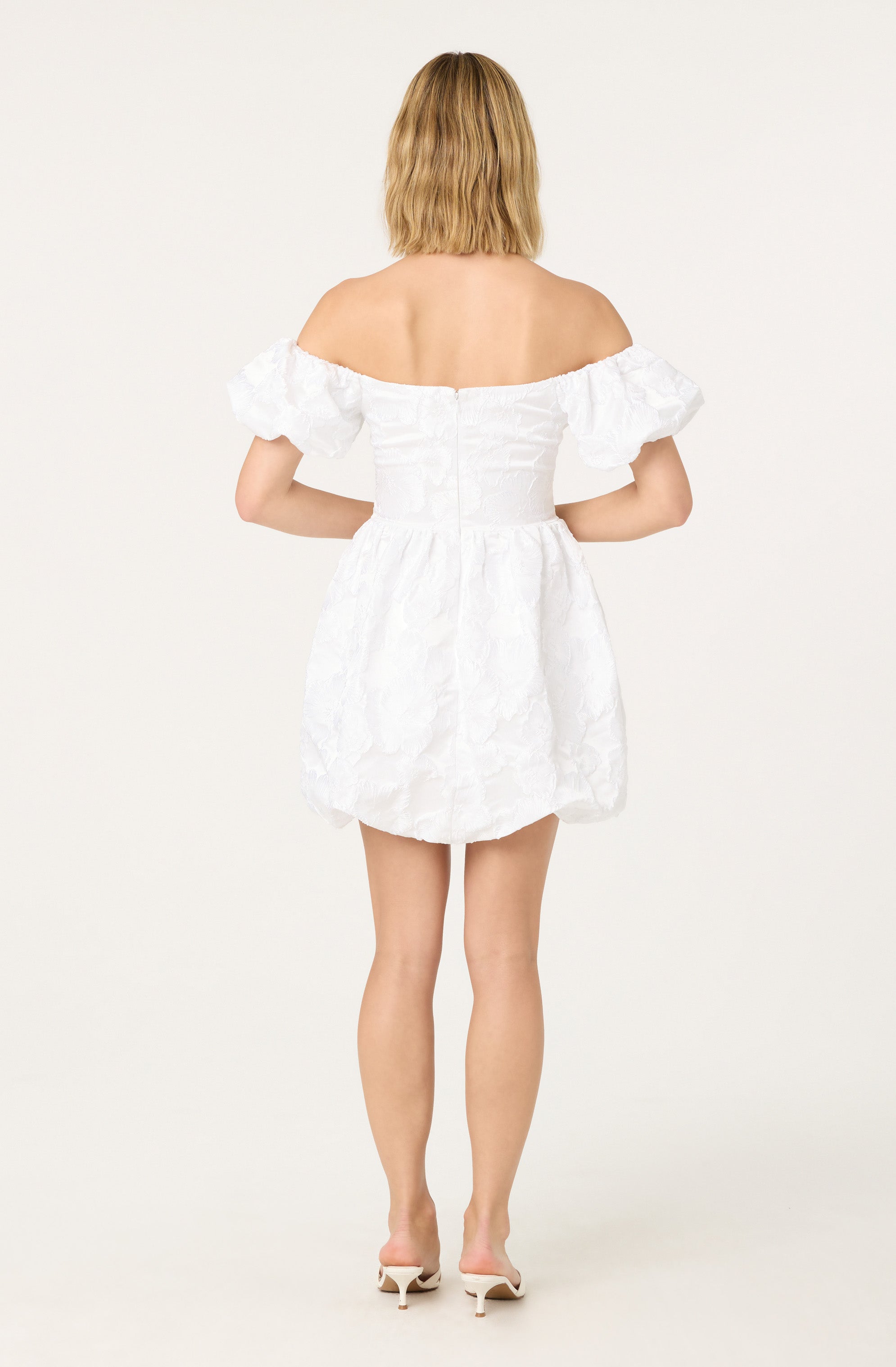 Off Shoulder Jacquard Bubble Dress