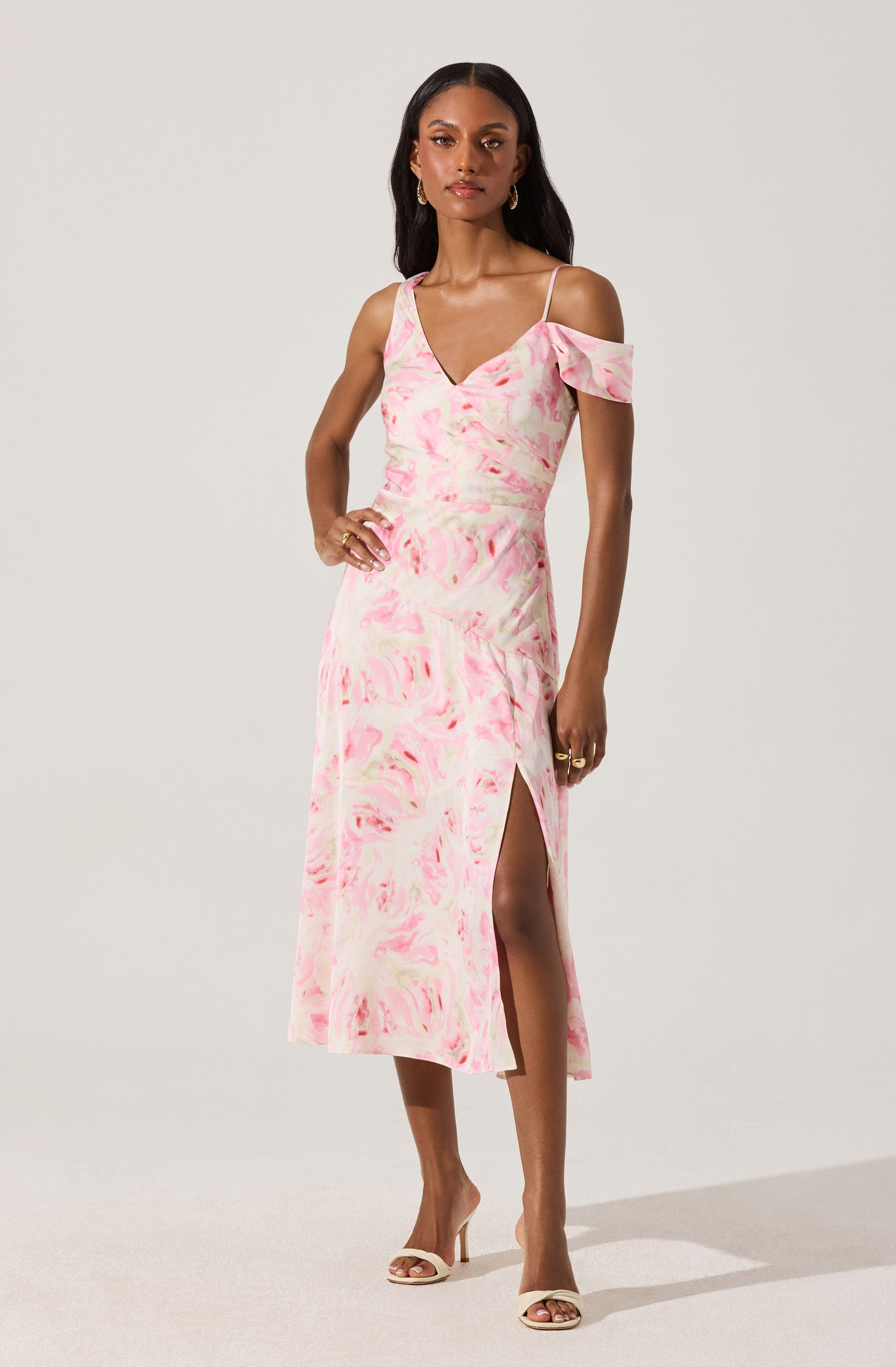 Asymmetric Shoulder Strap Midi Dress