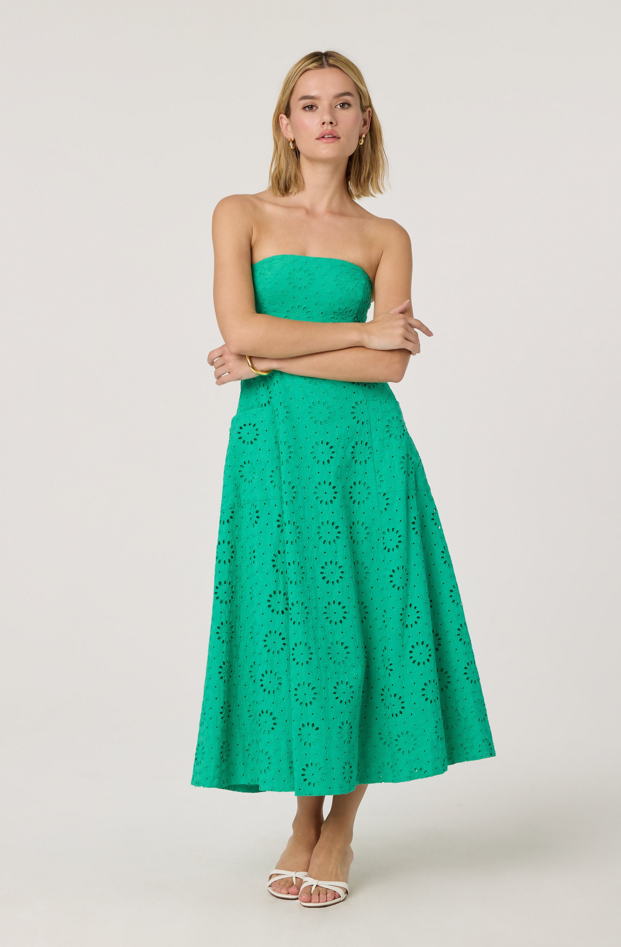 Eyelet Strapless Midi Dress
