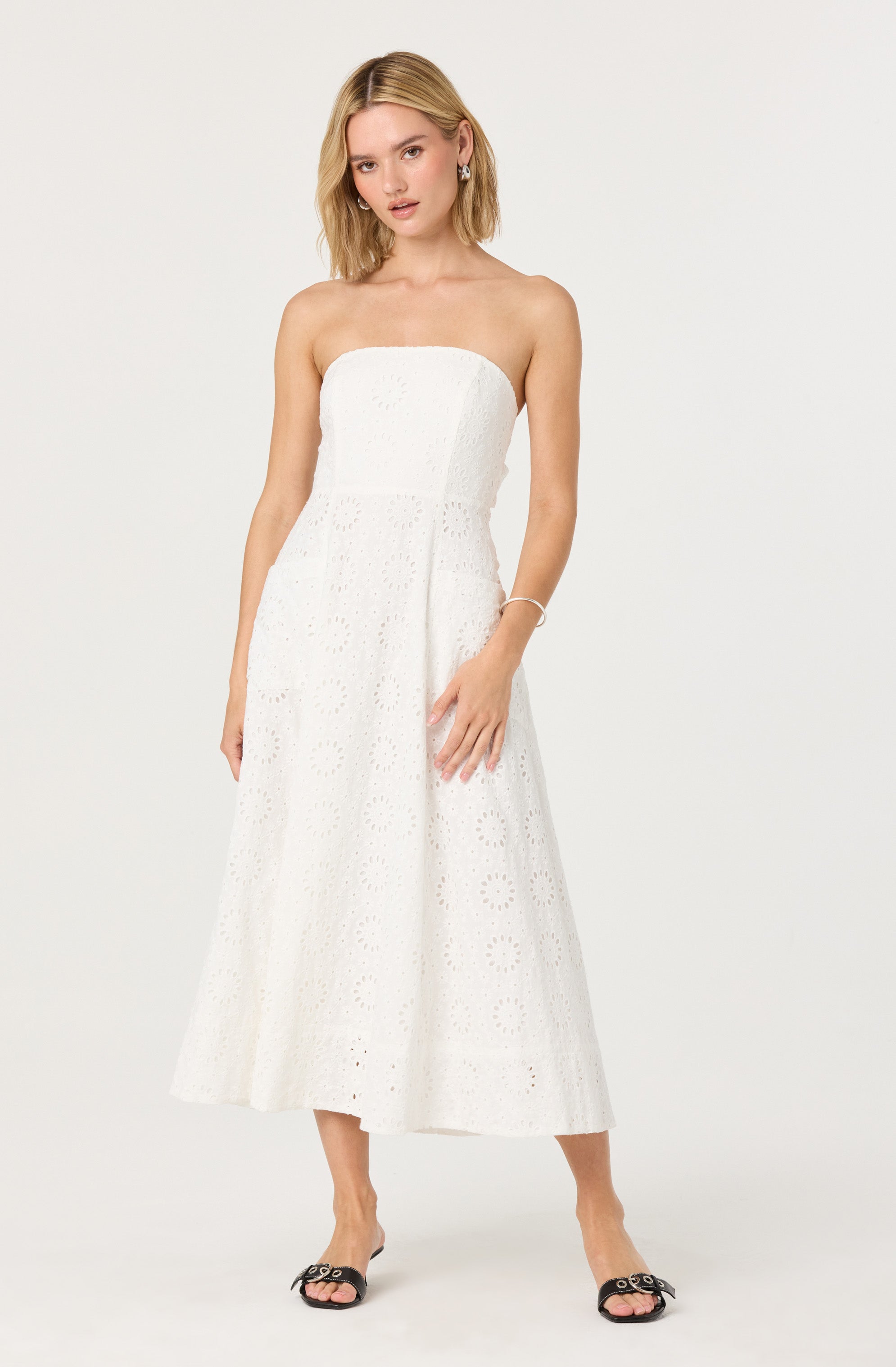 Eyelet Strapless Midi Dress