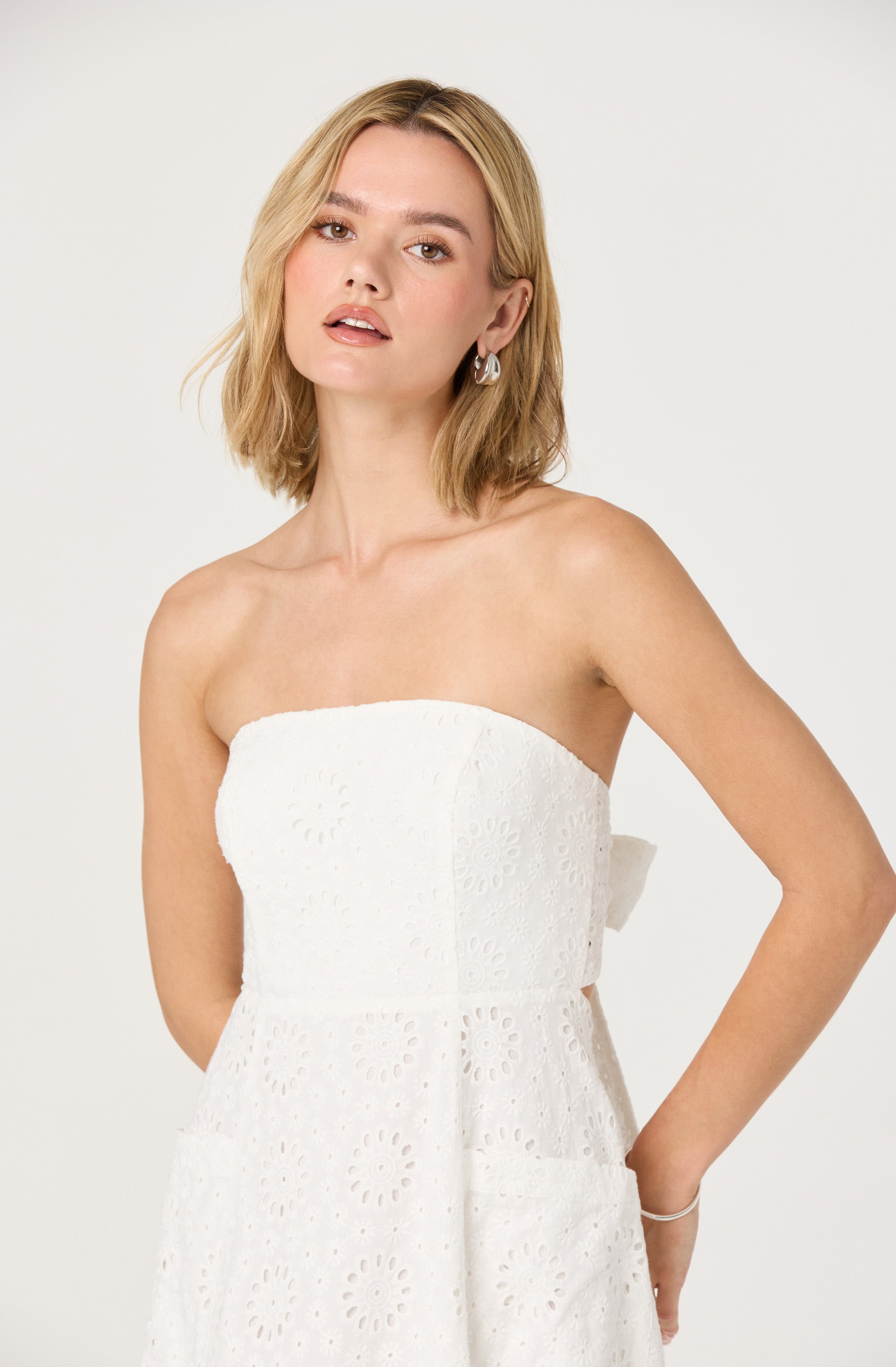 Eyelet Strapless Midi Dress