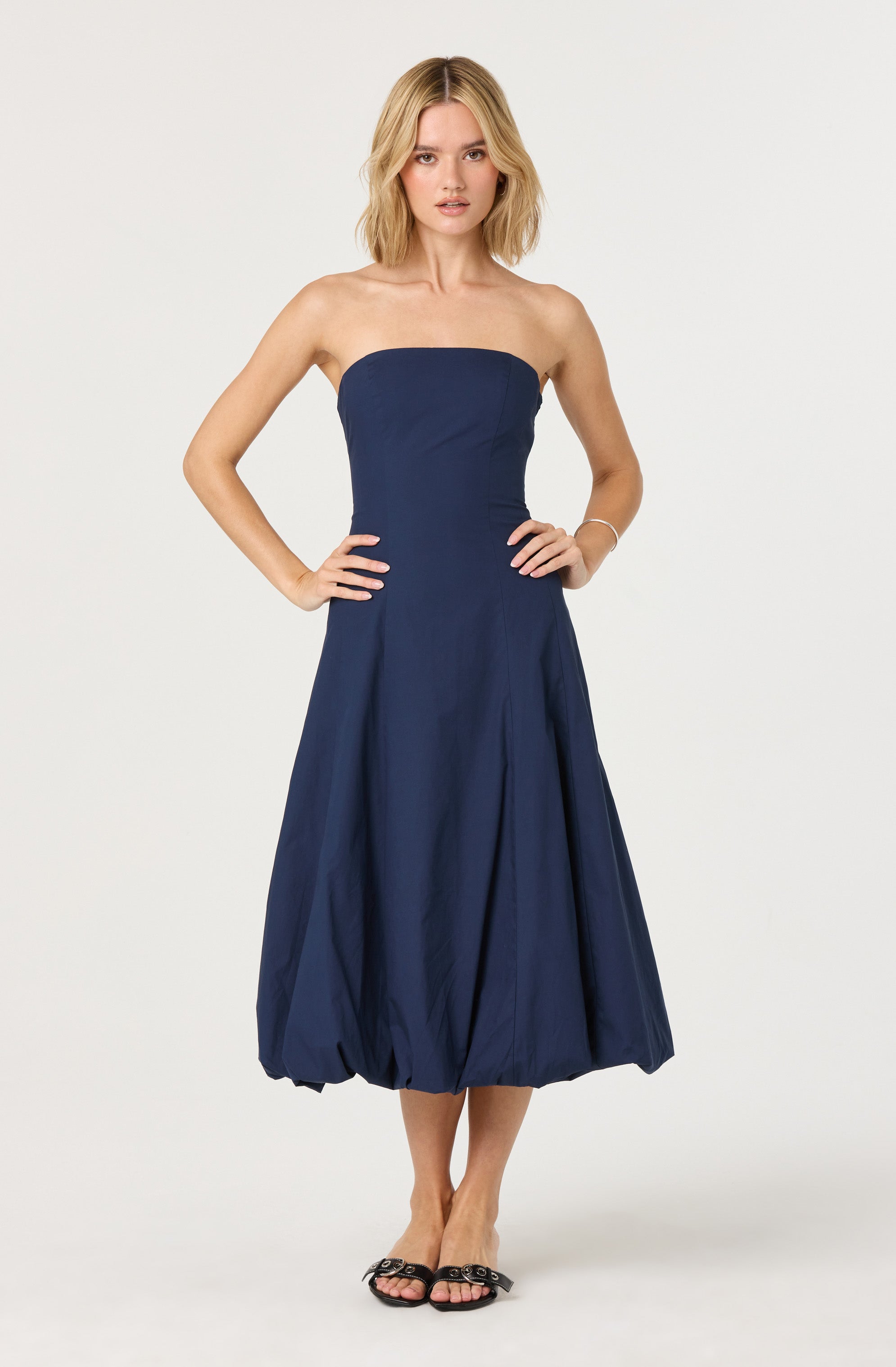 Lace Up Strapless Bubble Dress