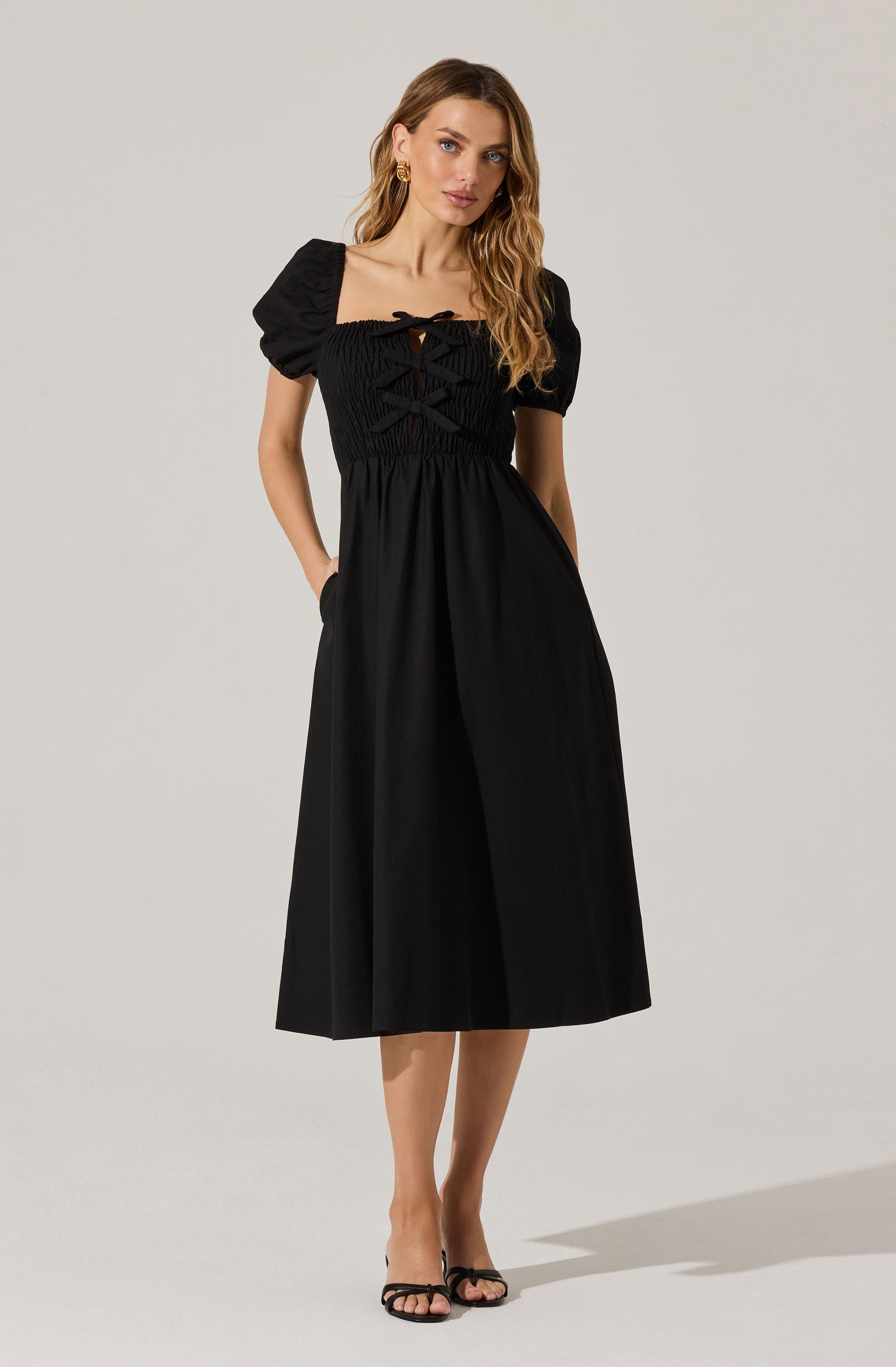 Smocked Bow Midi Dress