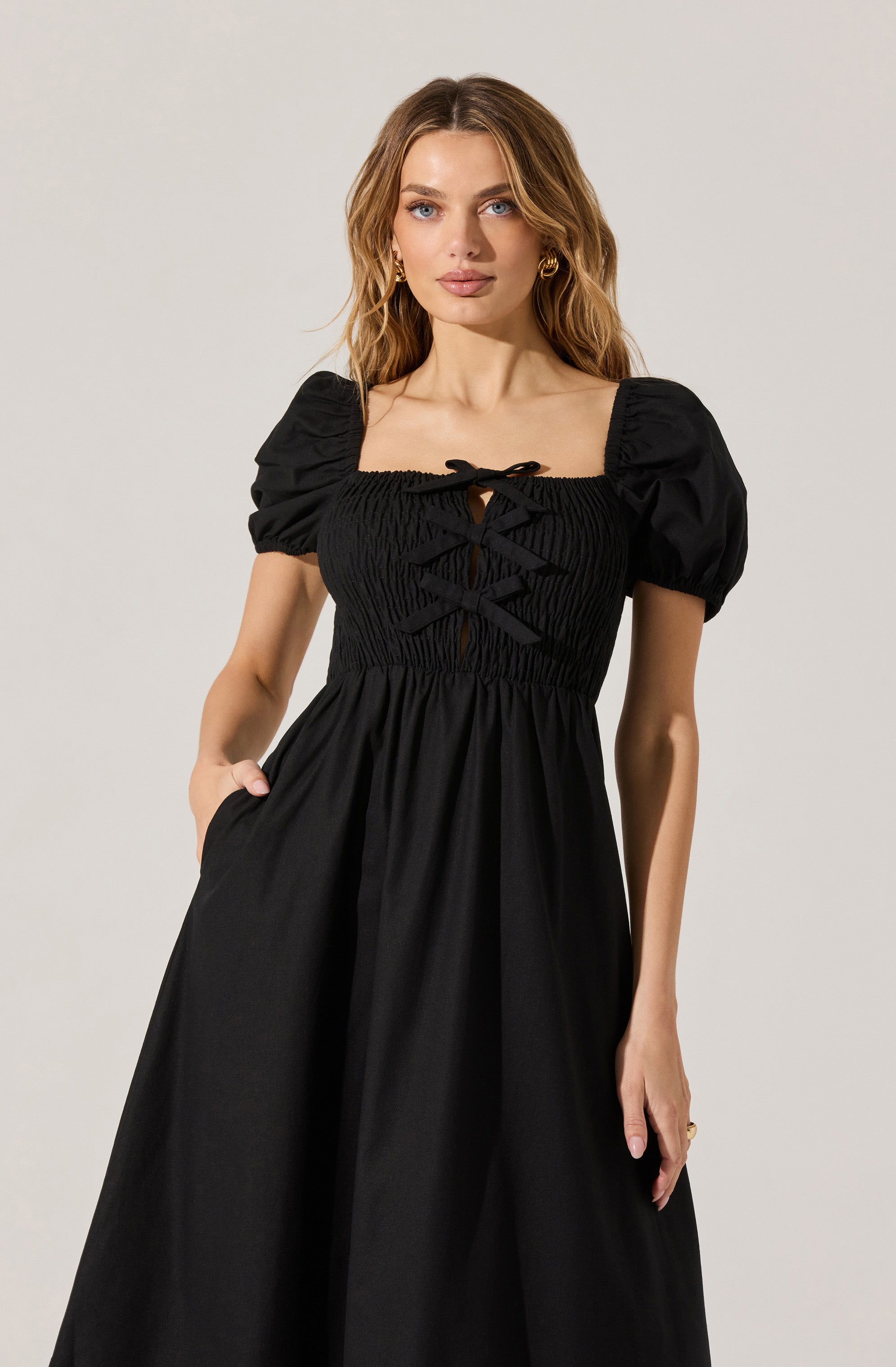 Smocked Bow Midi Dress