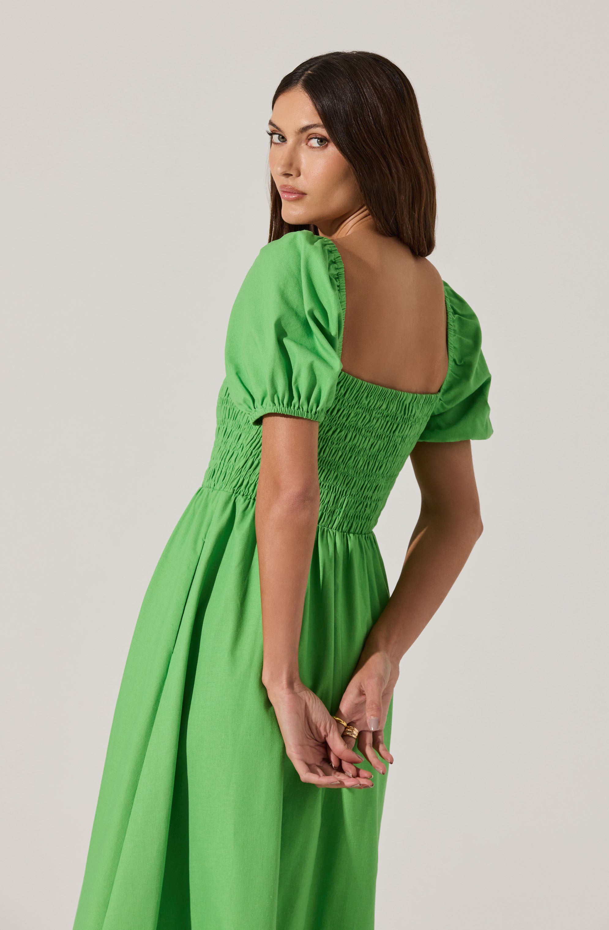 Smocked Bow Midi Dress
