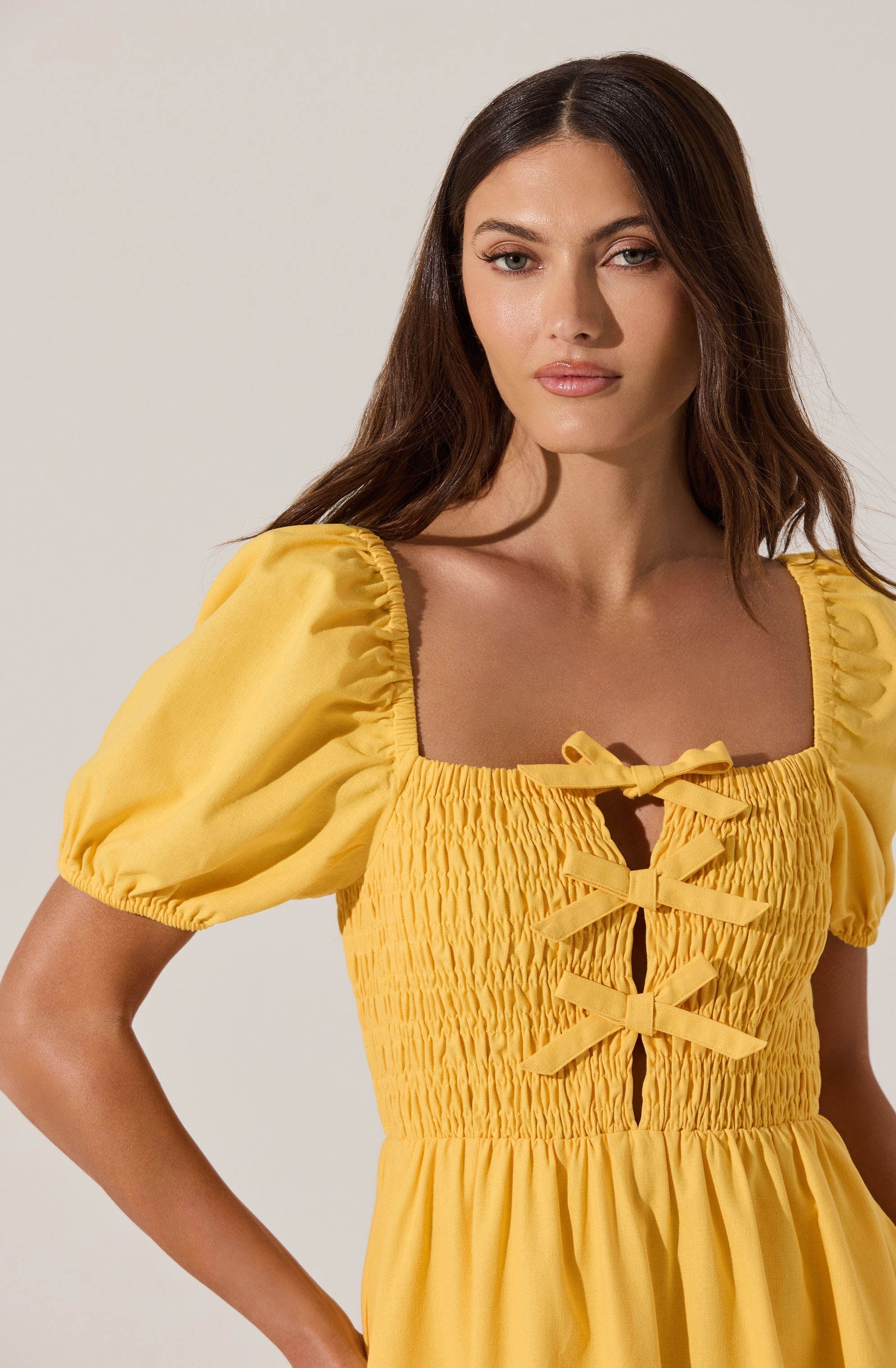 Smocked Bow Midi Dress