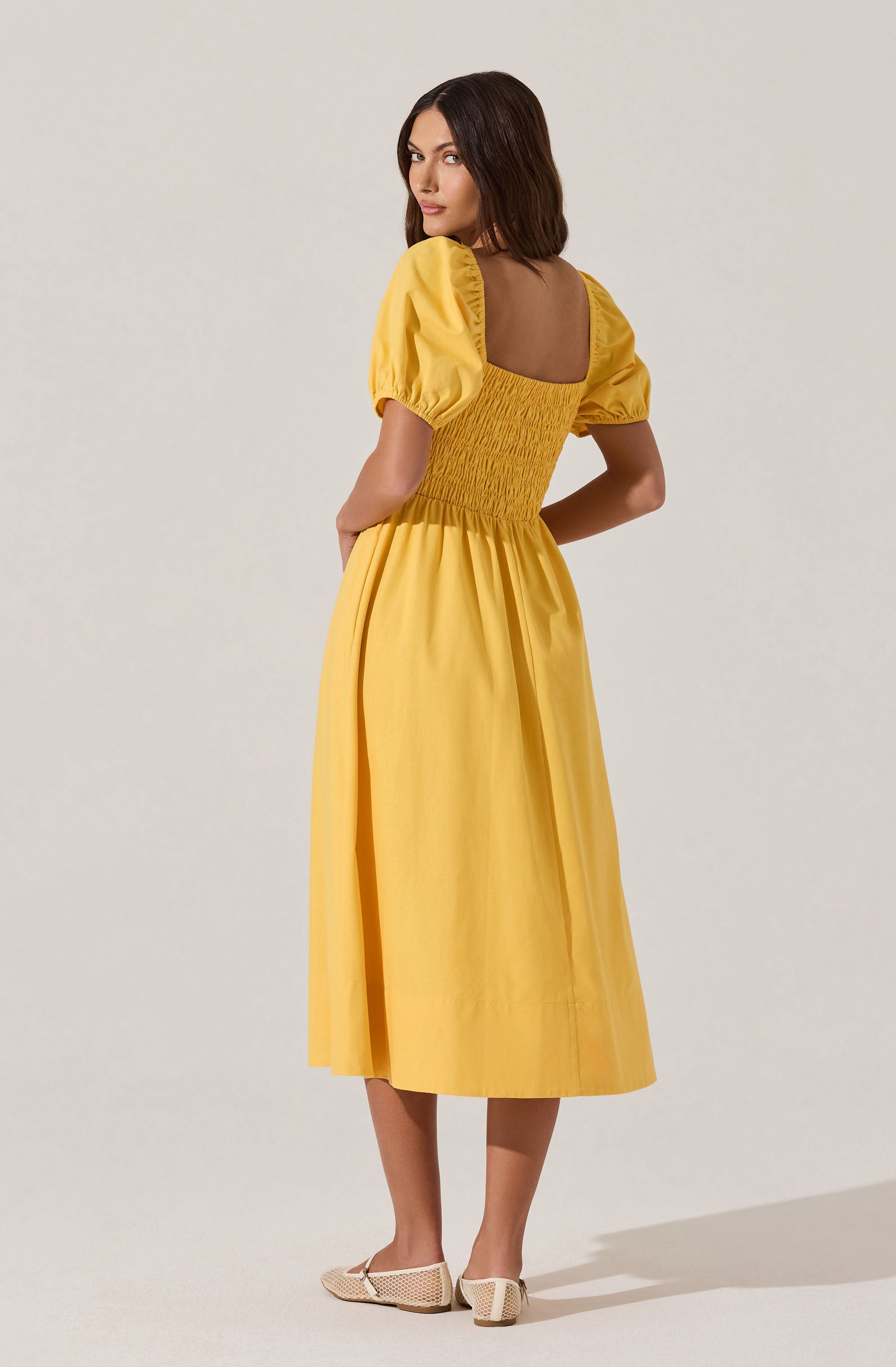 Smocked Bow Midi Dress