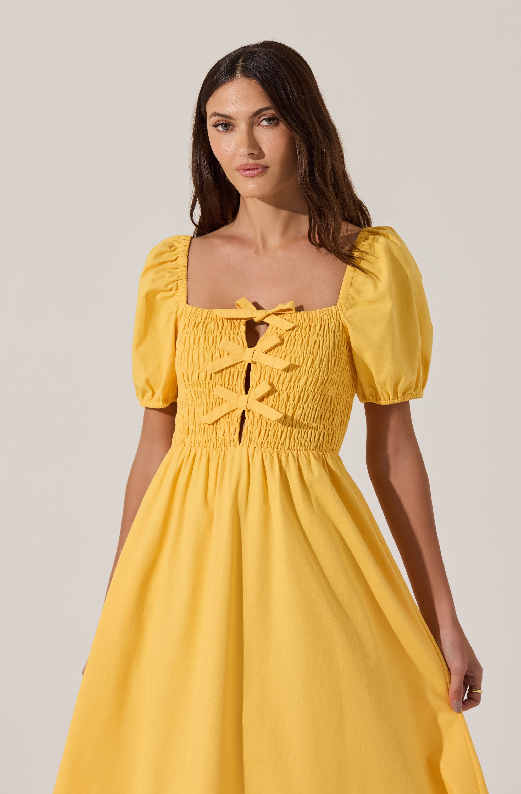 Smocked Bow Midi Dress